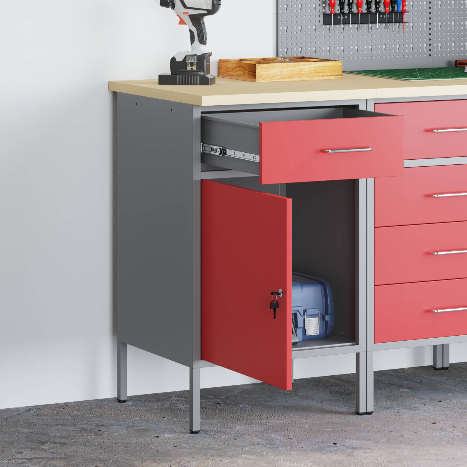 vidaXL Werkstattschrank Rot 50x55x84 cm Stahl