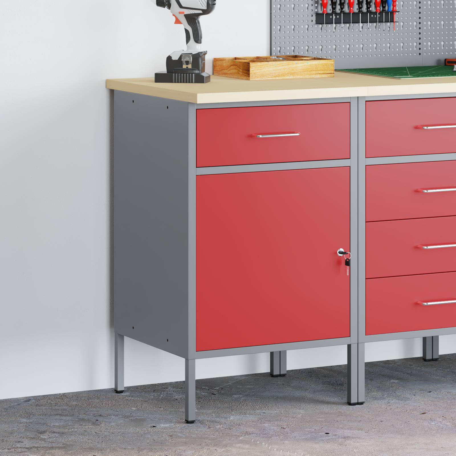 vidaXL Werkstattschrank Rot 50x55x84 cm Stahl