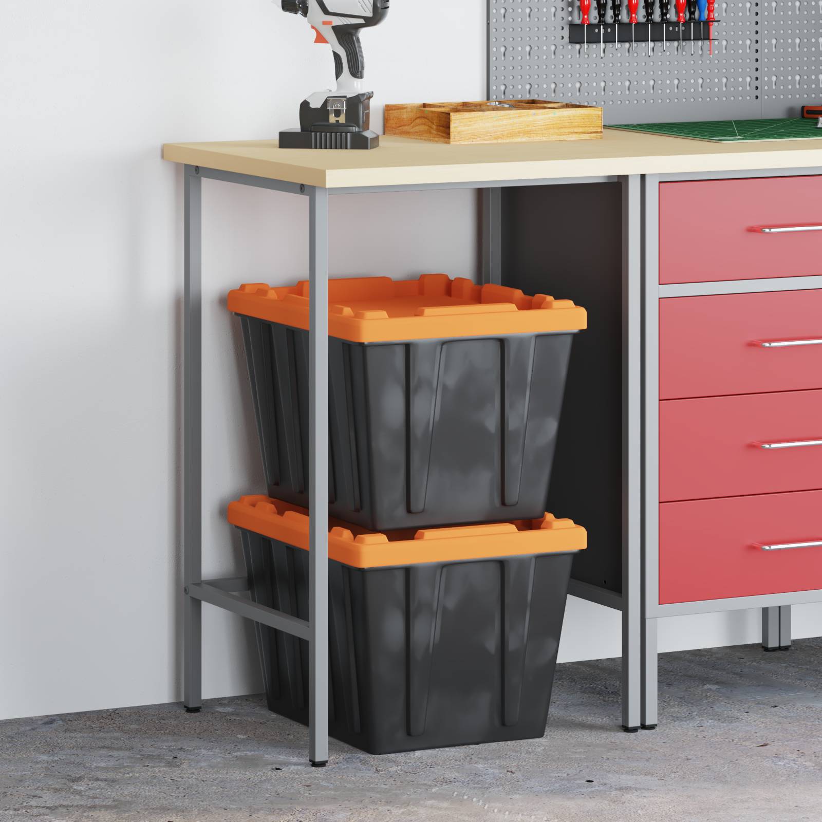 vidaXL Arbeitstisch Grau 55x55x85 cm Stahl und Holzwerkstoff