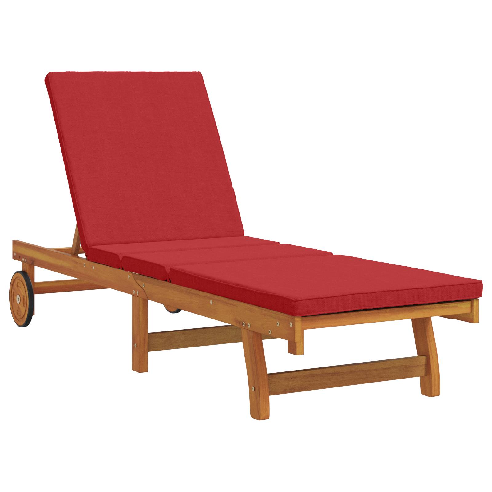 vidaXL Sonnenliege mit Rädern und Kissen Rot Massivholz