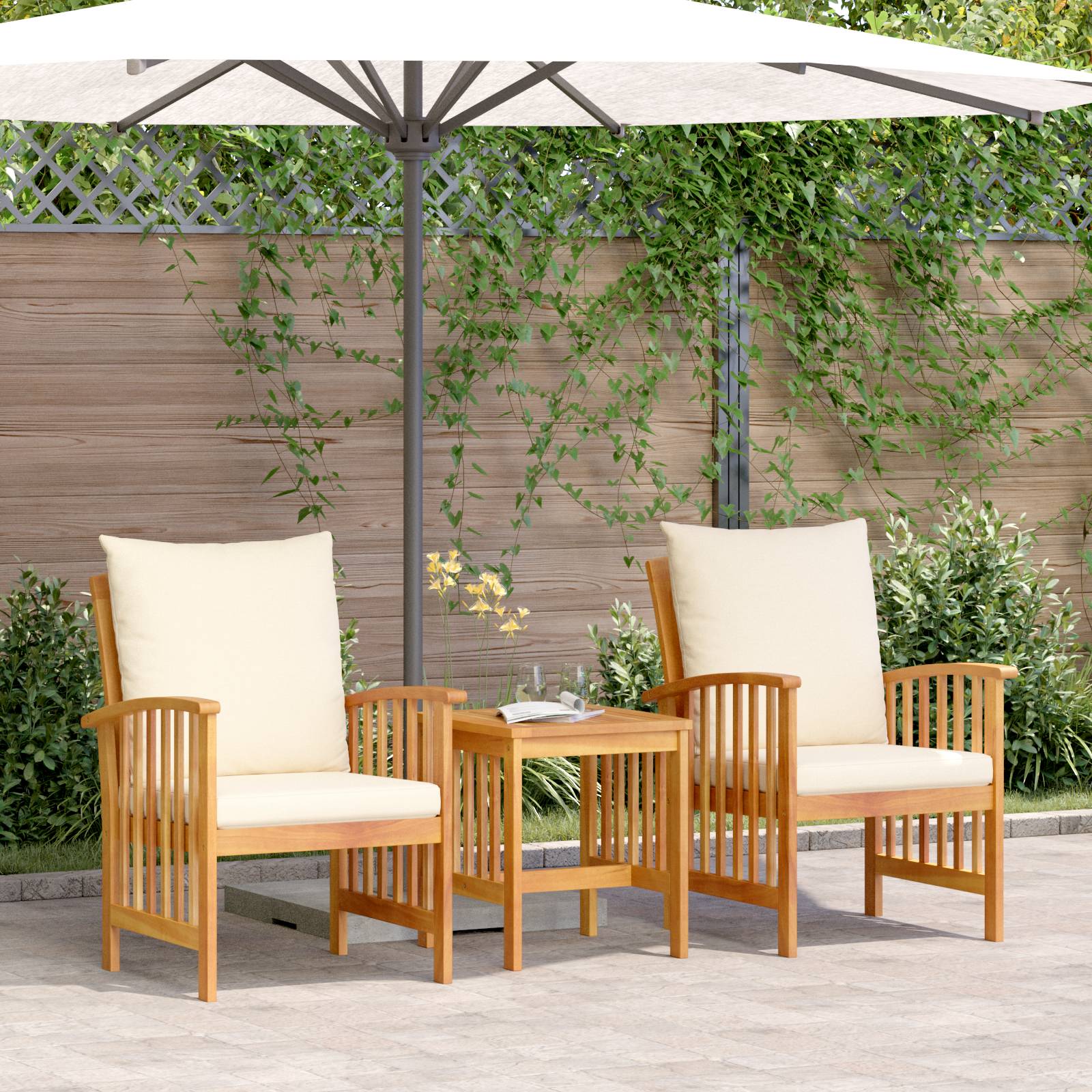 vidaXL 3-tlg. Garten-Lounge-Set mit Kissen Massivholz Akazie