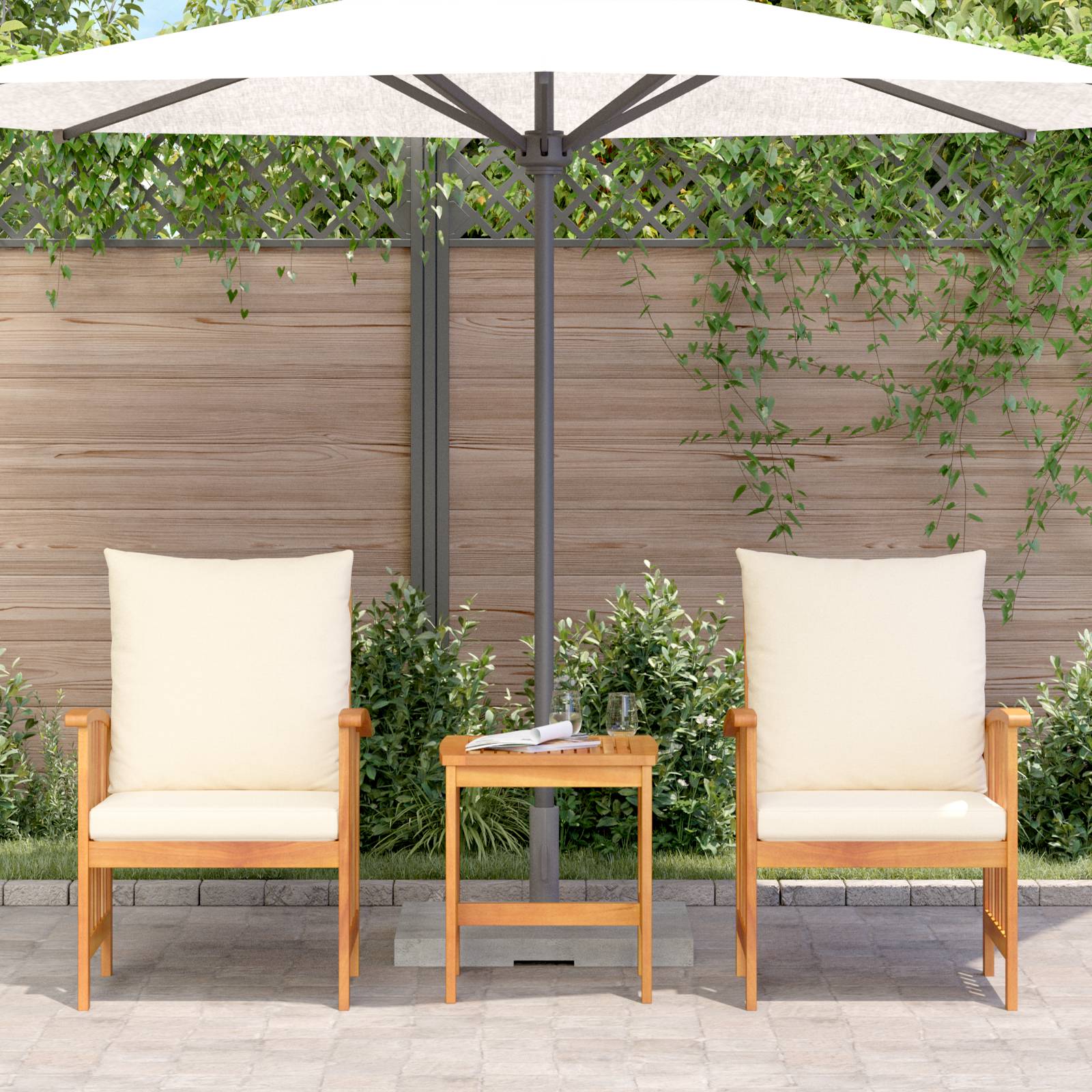 vidaXL 3-tlg. Garten-Lounge-Set mit Kissen Massivholz Akazie