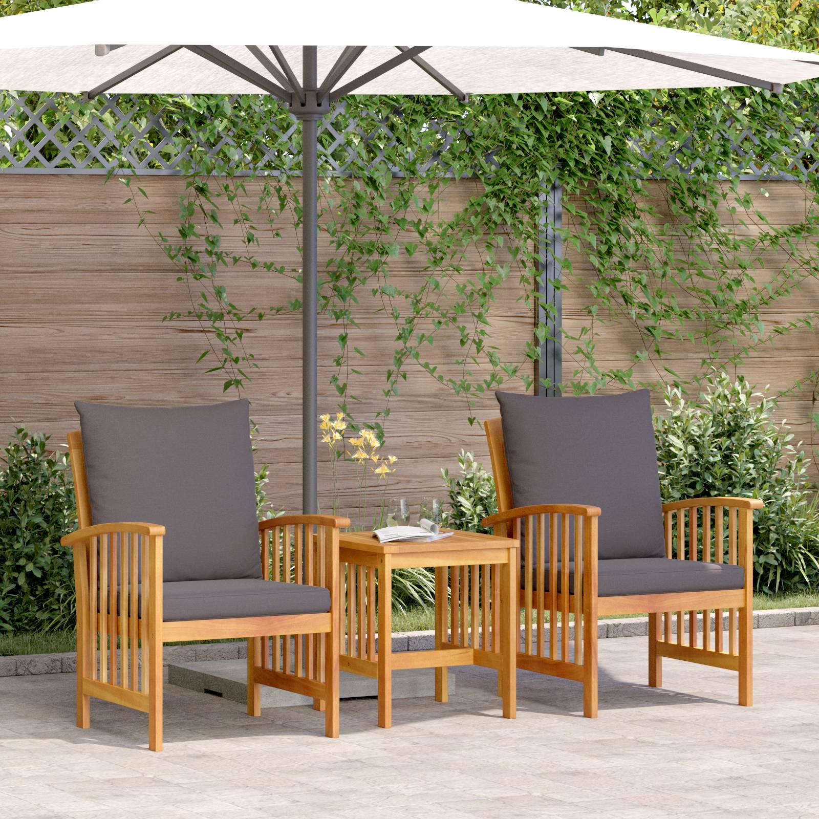 vidaXL 3-tlg. Garten-Lounge-Set mit Kissen Massivholz Akazie