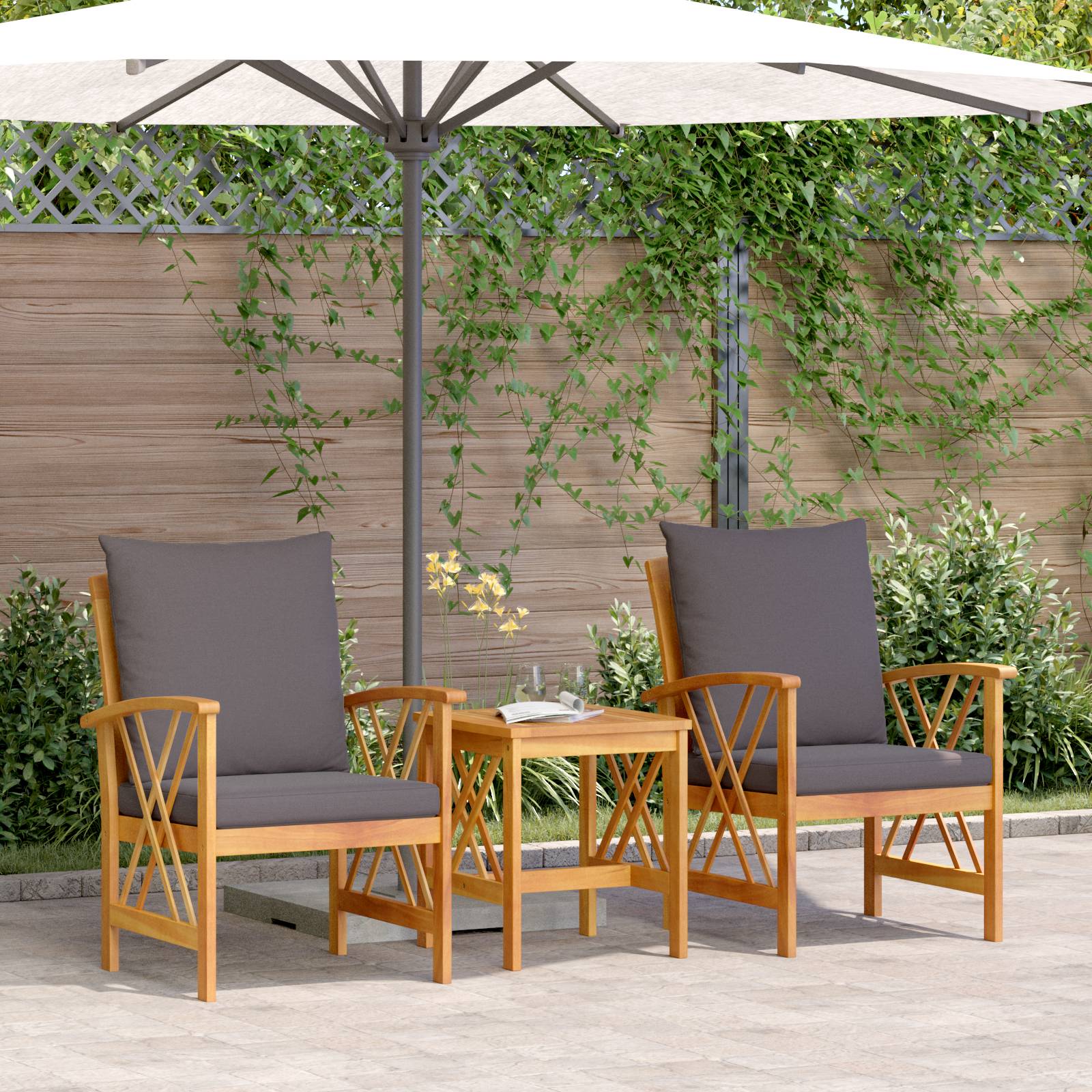 vidaXL 3-tlg. Garten-Lounge-Set mit Kissen Massivholz Akazie