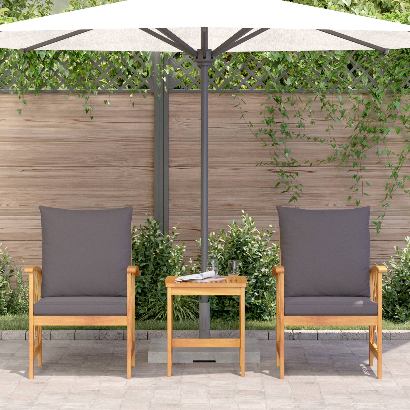 vidaXL 3-tlg. Garten-Lounge-Set mit Kissen Massivholz Akazie