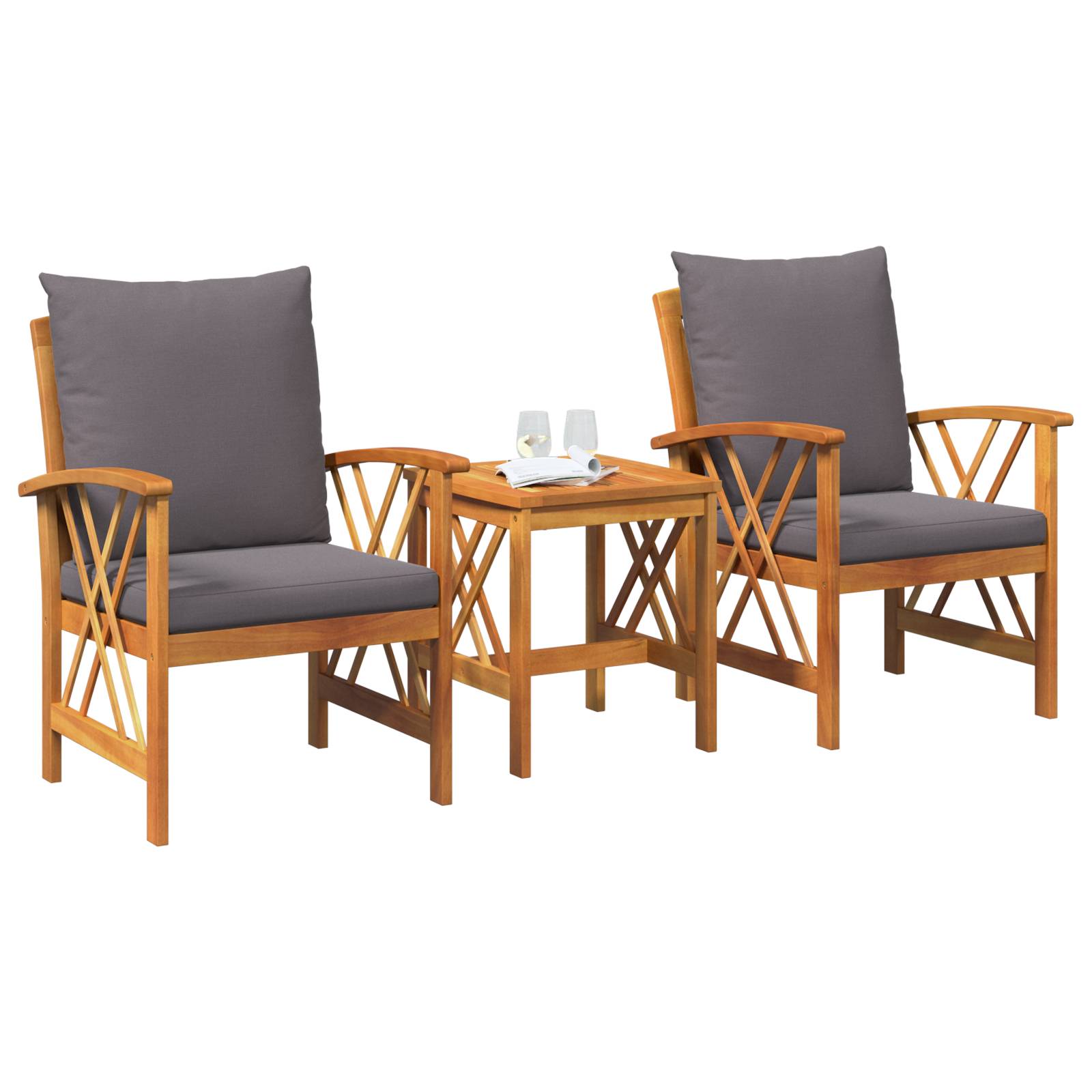 vidaXL 3-tlg. Garten-Lounge-Set mit Kissen Massivholz Akazie