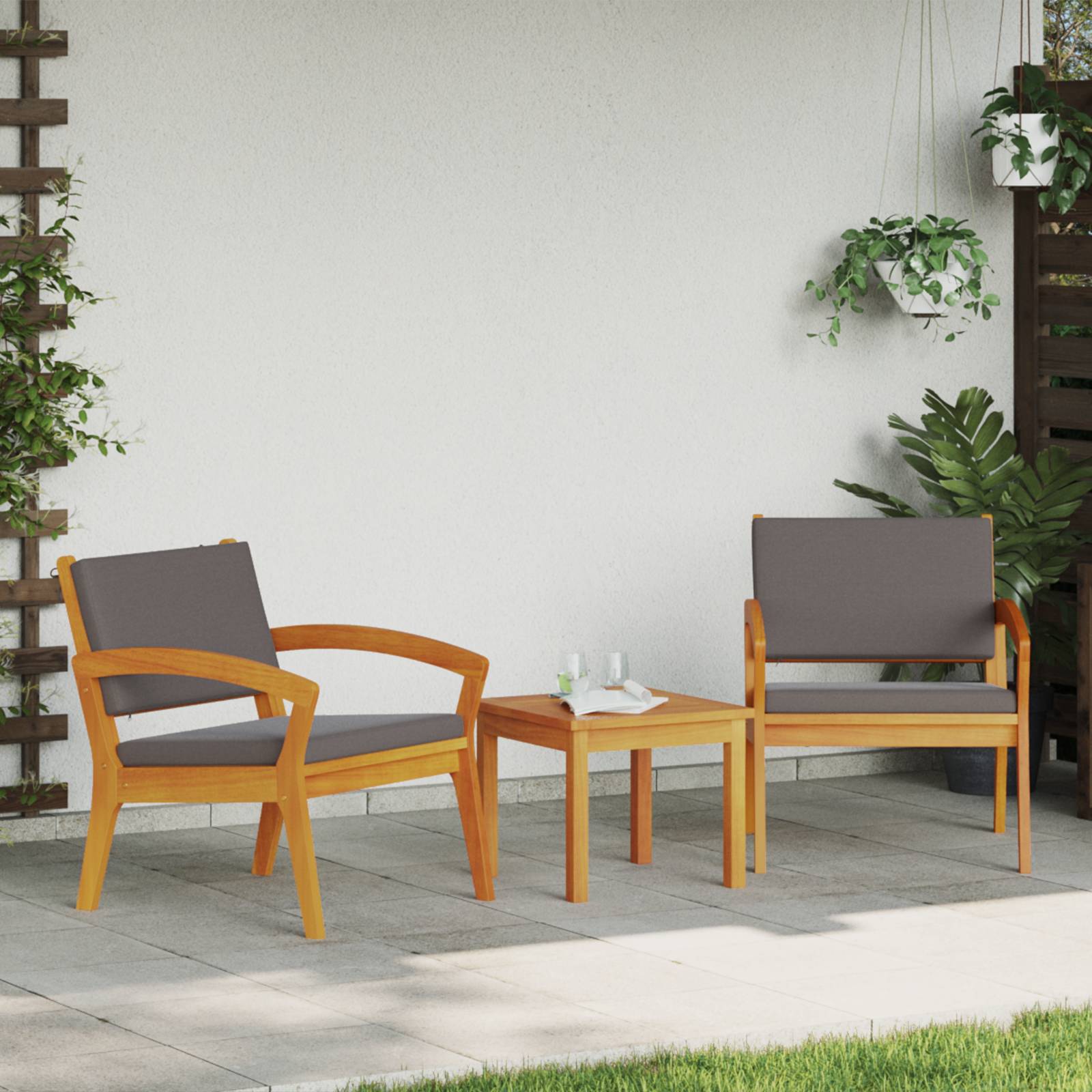 vidaXL 3-tlg. Bistro-Set mit Kissen Massivholz Akazie