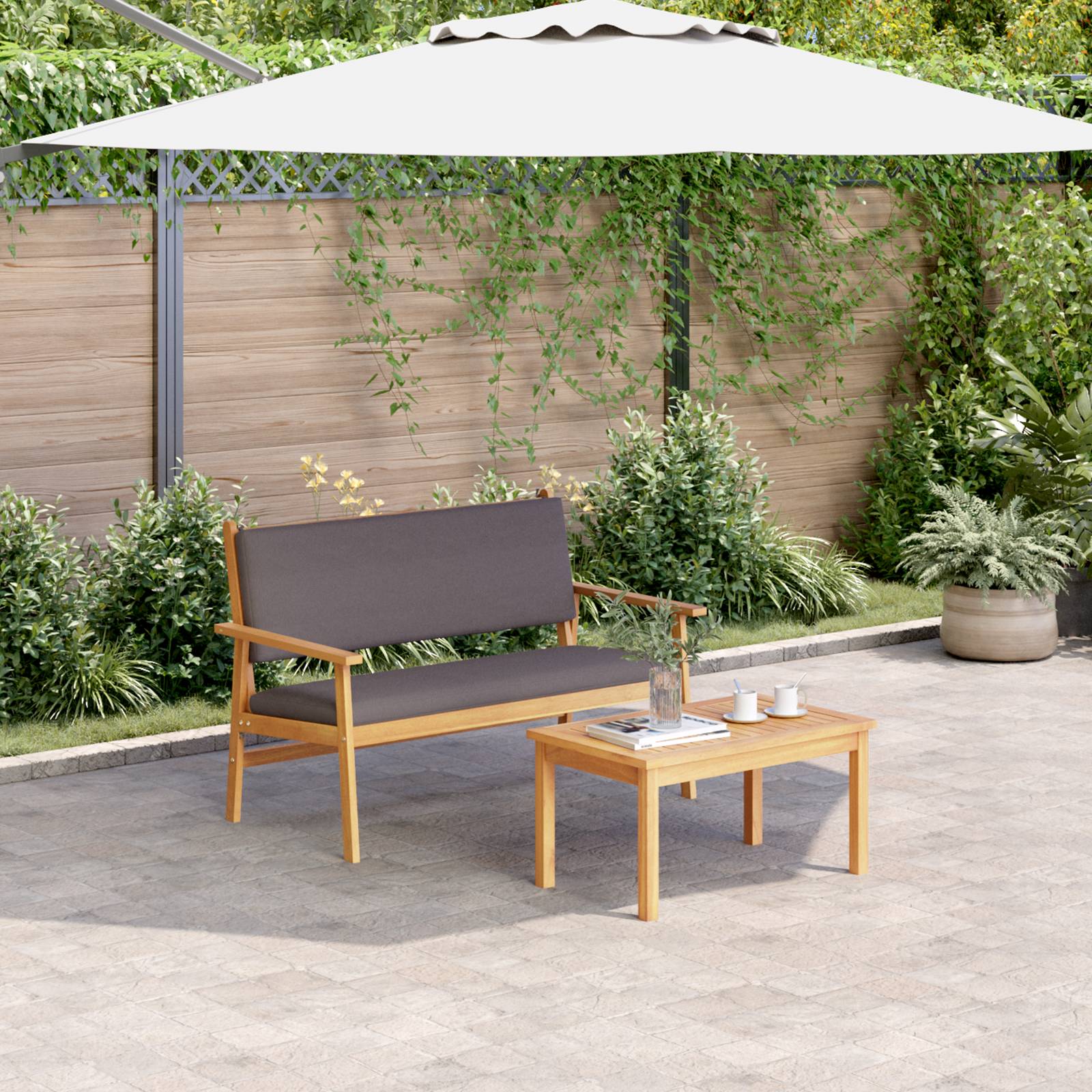 vidaXL 4-tlg. Garten-Sofafarnitur mit Kissen Massivholz Akazie