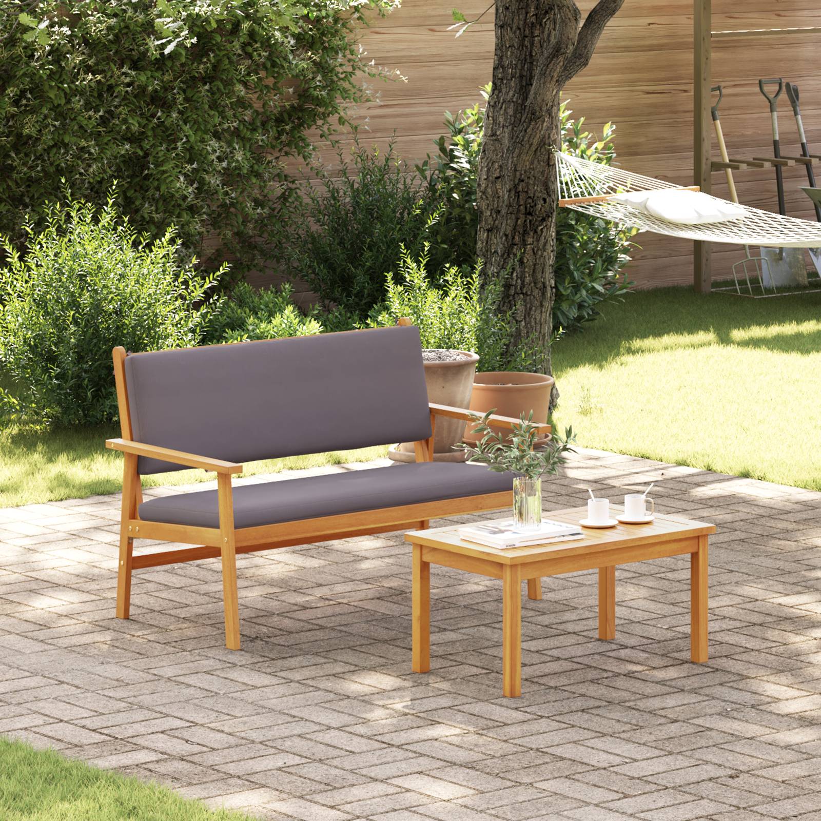 vidaXL 4-tlg. Garten-Sofafarnitur mit Kissen Massivholz Akazie
