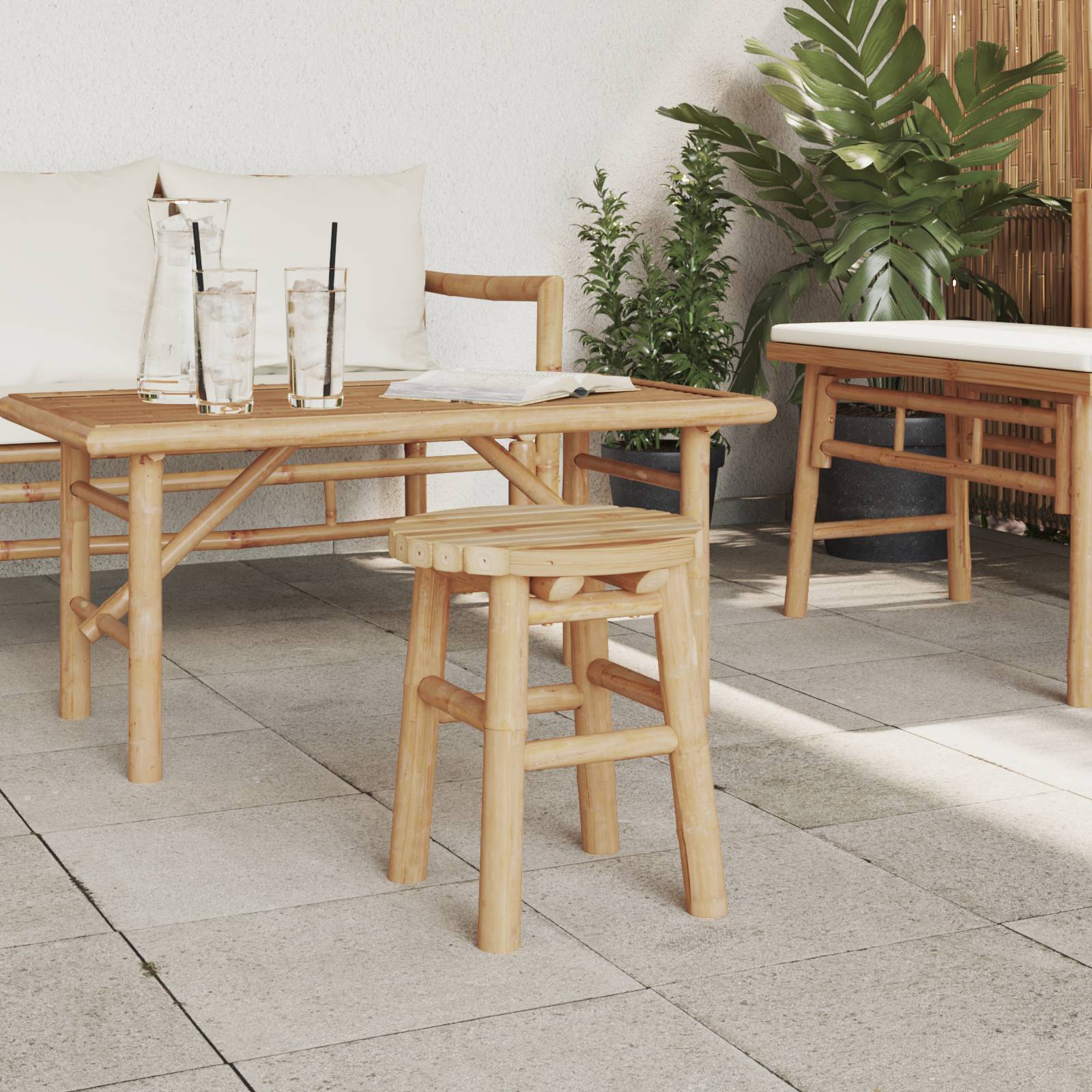 vidaXL Hocker Niedrig Rund Ø30x36 cm Bambus