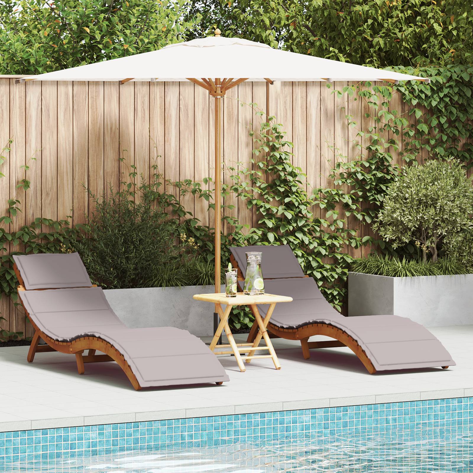 vidaXL Sonnenliegen mit Kissen 2 Stk. Taupe Massivholz Akazie