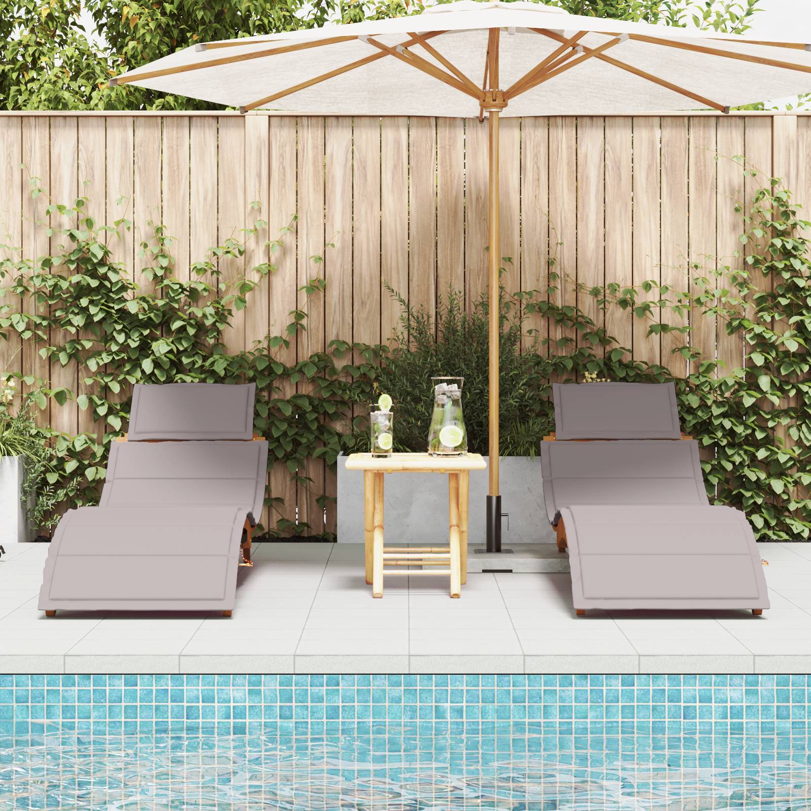 vidaXL Sonnenliegen mit Kissen 2 Stk. Taupe Massivholz Akazie