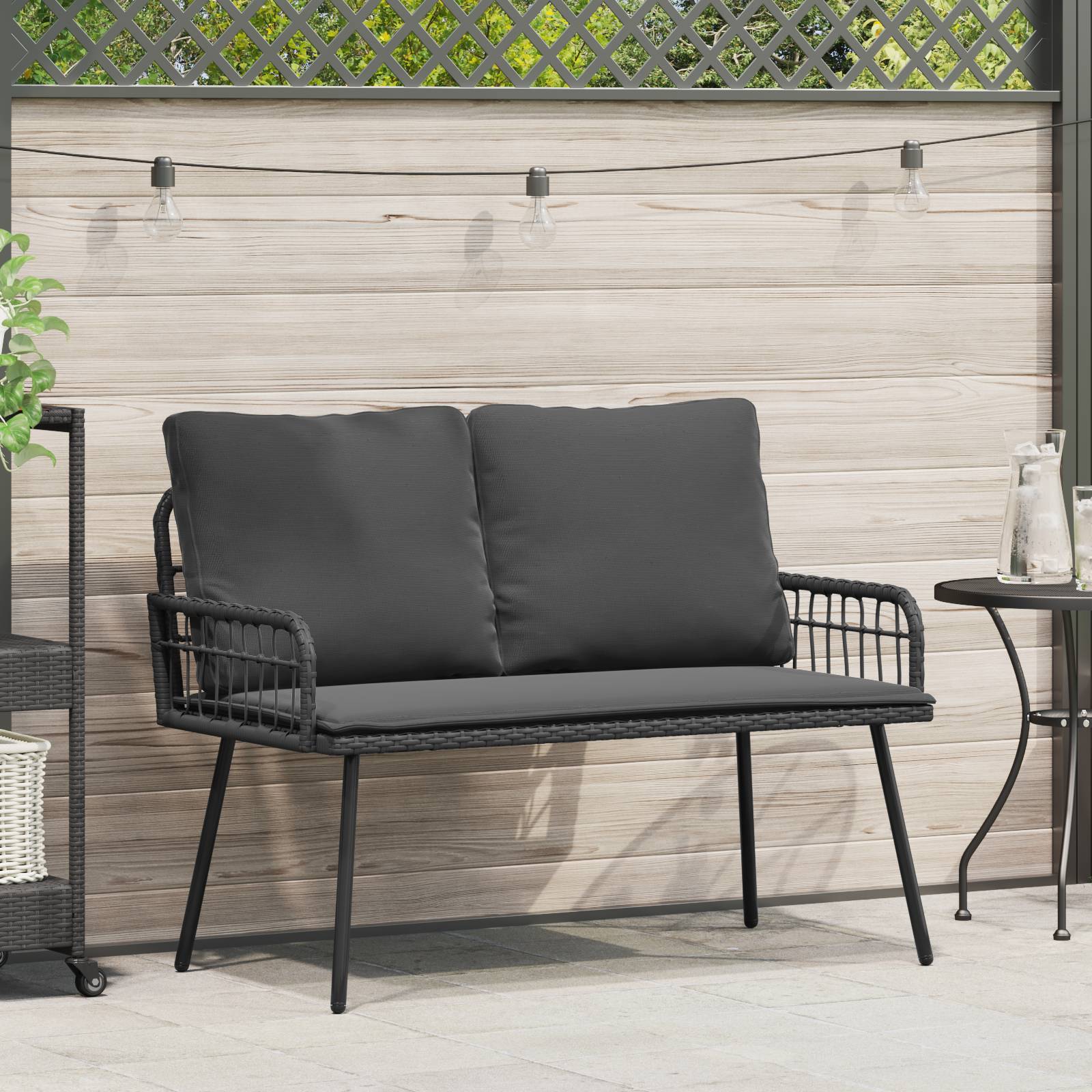 vidaXL Gartenbank Schwarz 114x64x78 cm Poly Rattan