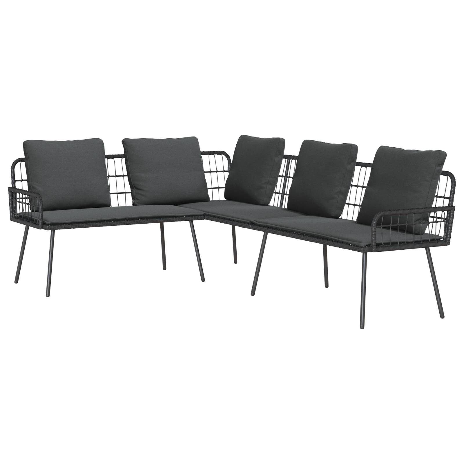 vidaXL 2-tlg. Garten-Sofagarnitur mit Kissen Schwarz Poly Rattan
