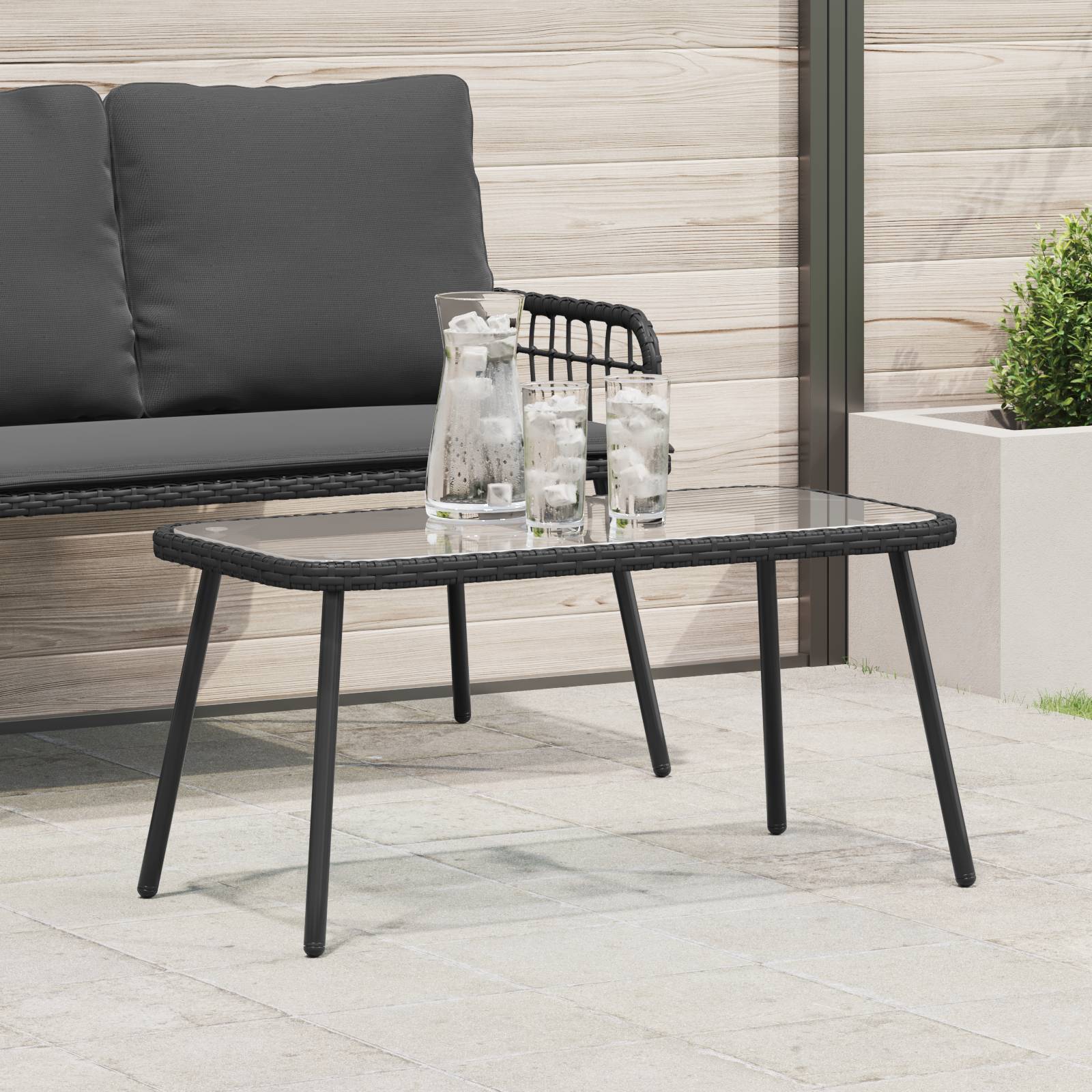 vidaXL Couchtisch Schwarz 90x45x42 cm Poly Rattan