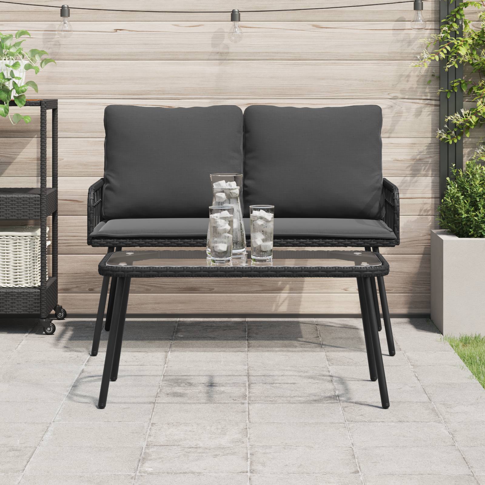 vidaXL Couchtisch Schwarz 90x45x42 cm Poly Rattan
