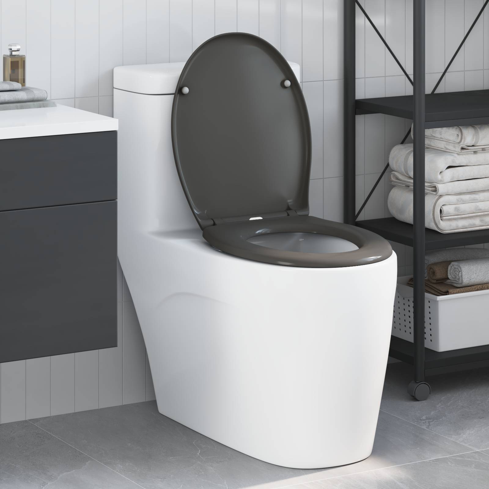 vidaXL Toilettensitz Quick Release Absenkautomatik Duroplast Anthrazit