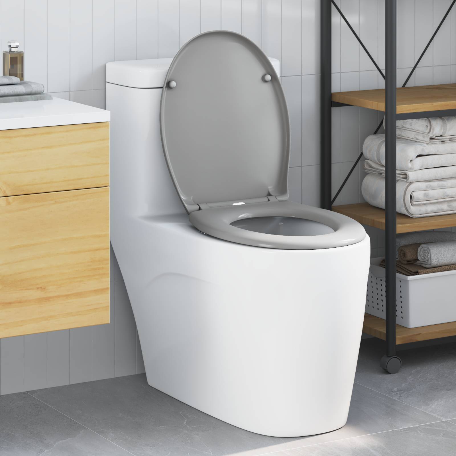 vidaXL Toilettensitz Quick Release Absenkautomatik Duroplast Grau