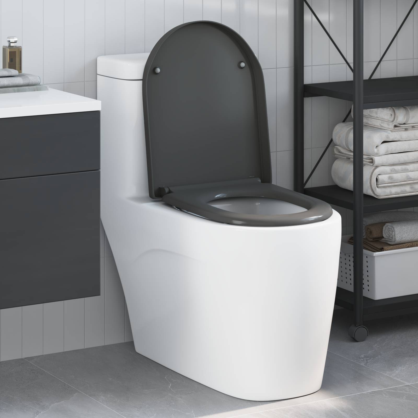vidaXL Toilettensitz Quick Release Absenkautomatik Duroplast Anthrazit