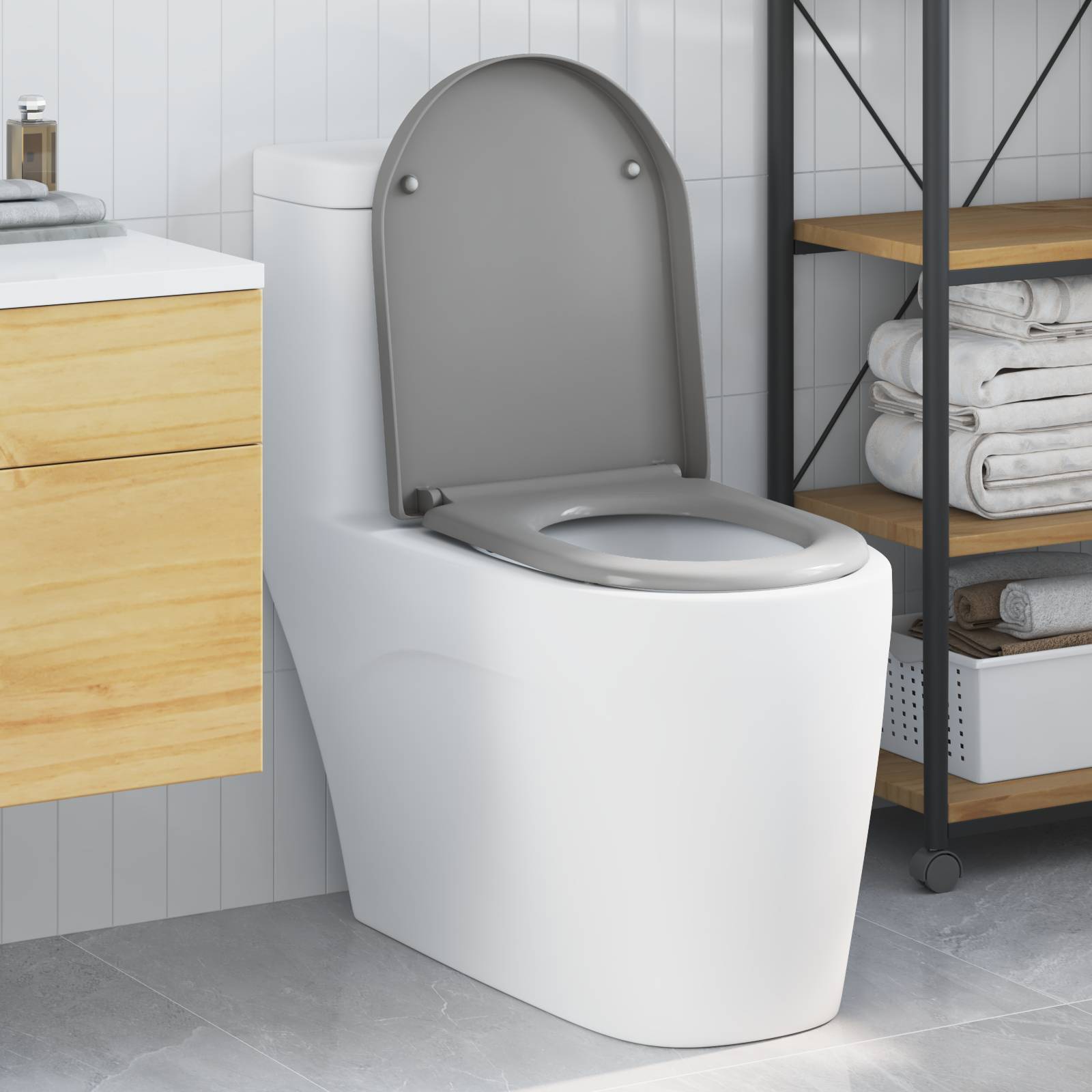 vidaXL Toilettensitz Quick Release Absenkautomatik Duroplast Grau