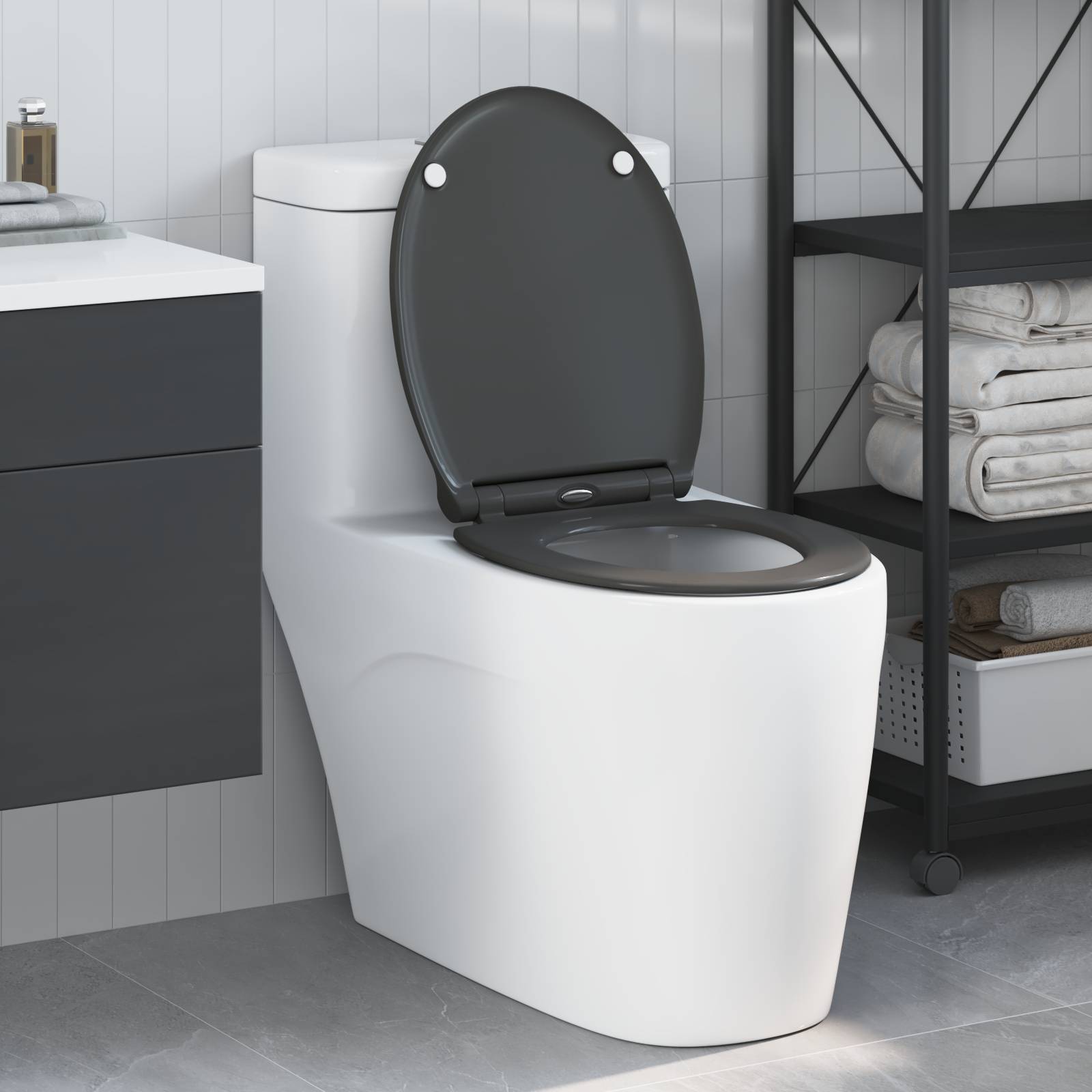 vidaXL Toilettensitz Quick Release Absenkautomatik Duroplast Anthrazit