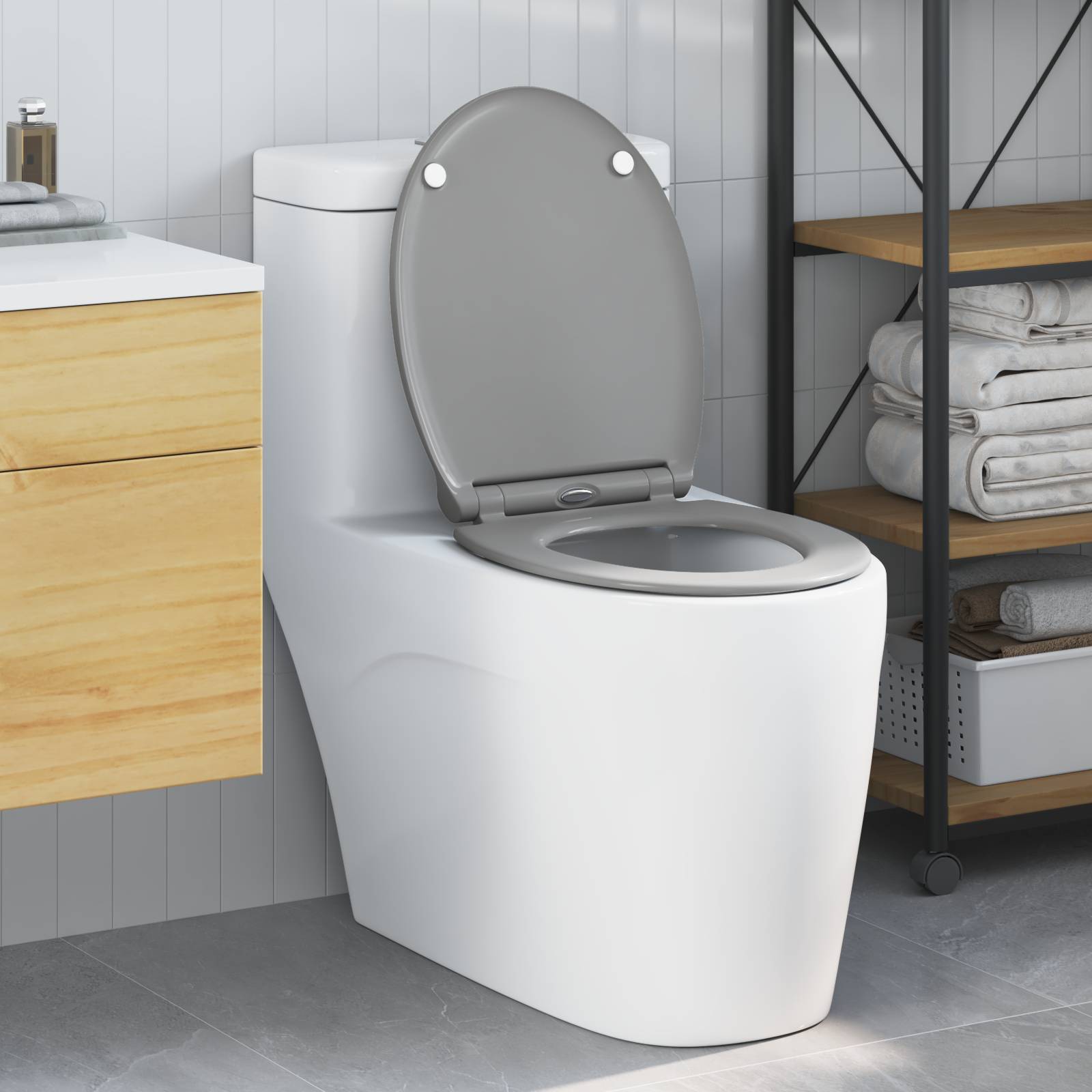 vidaXL Toilettensitz Quick Release Absenkautomatik Duroplast Grau