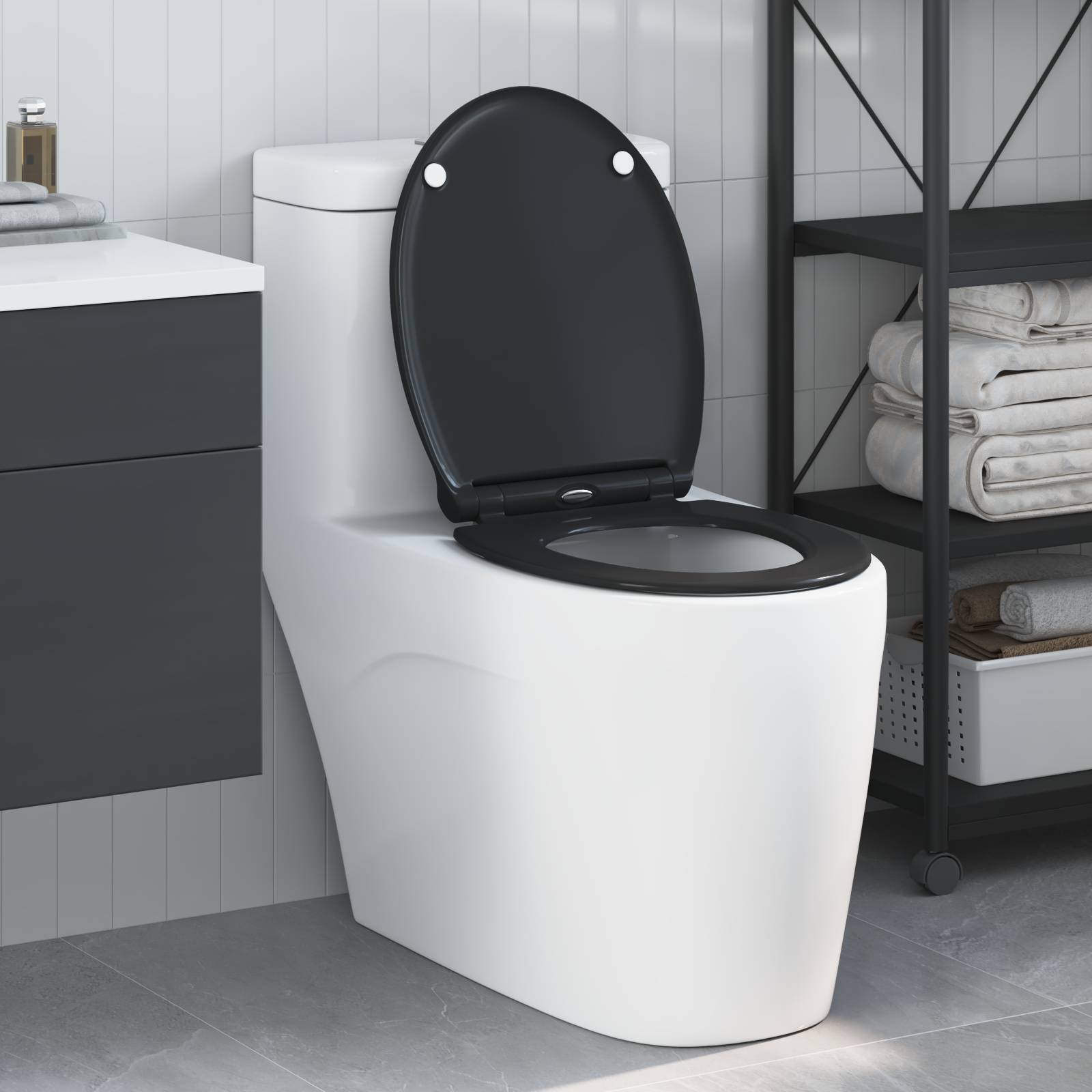 vidaXL Toilettensitz Quick Release Absenkautomatik Duroplast Schwarz