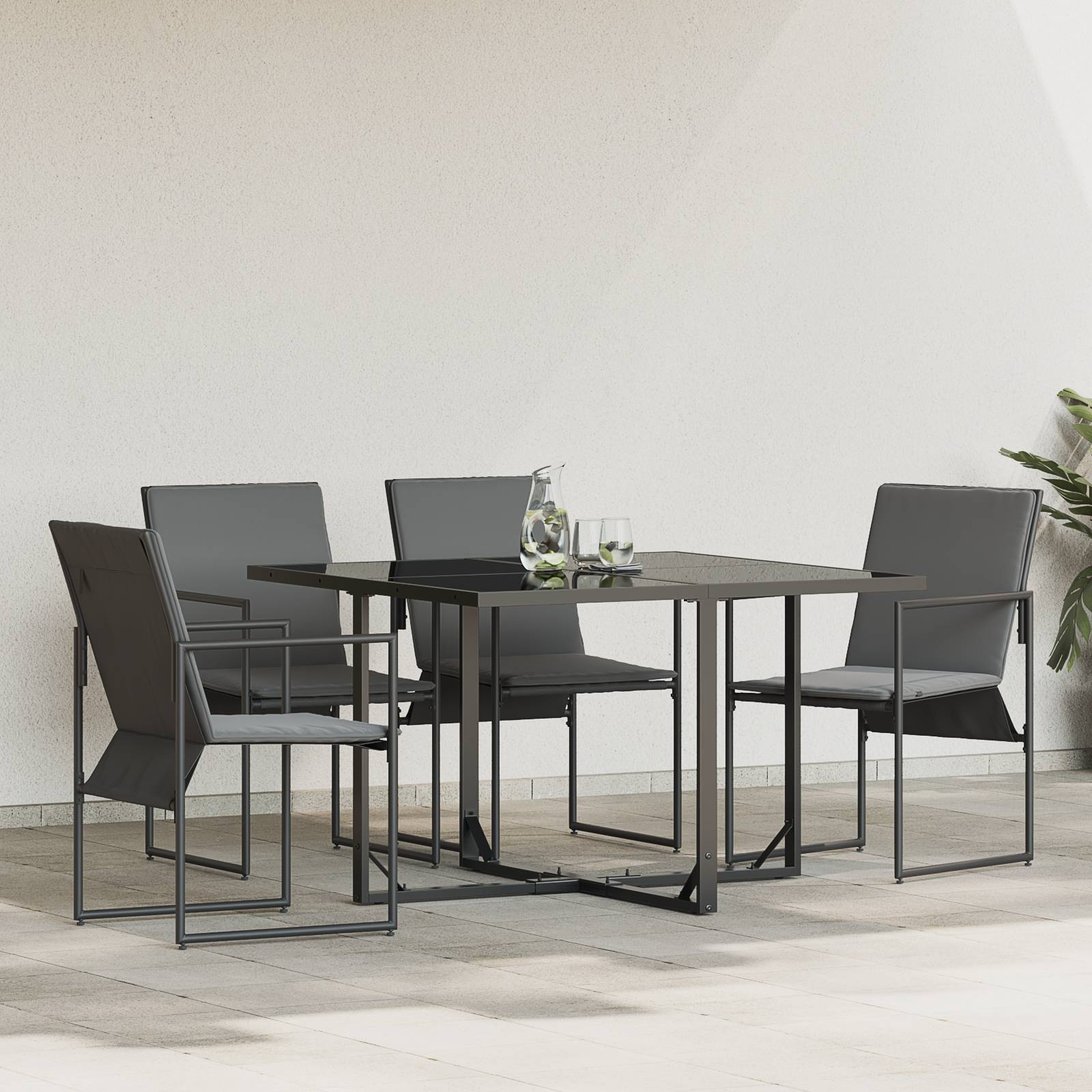 vidaXL Gartenstühle mit Kissen 4 Stk. Schwarz Textilene