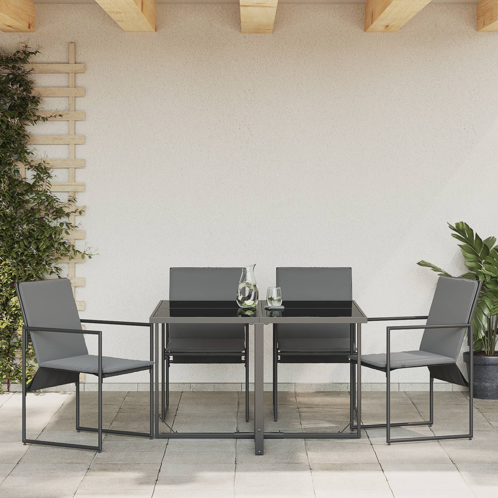vidaXL Gartenstühle mit Kissen 4 Stk. Schwarz Textilene