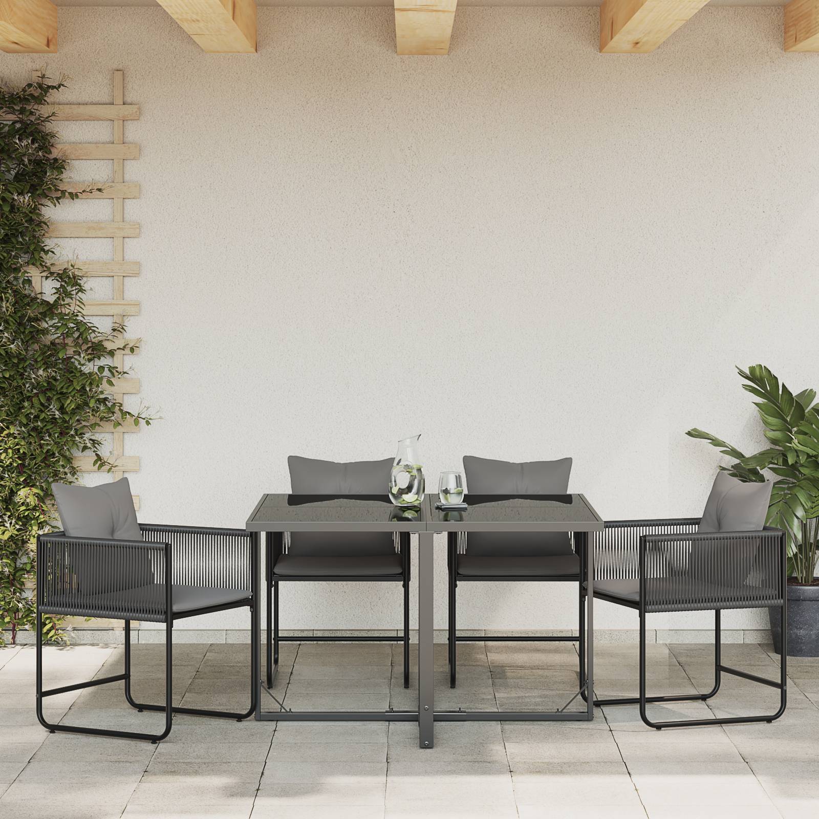 vidaXL Gartenstühle mit Kissen 4 Stk. Schwarz Poly Rattan