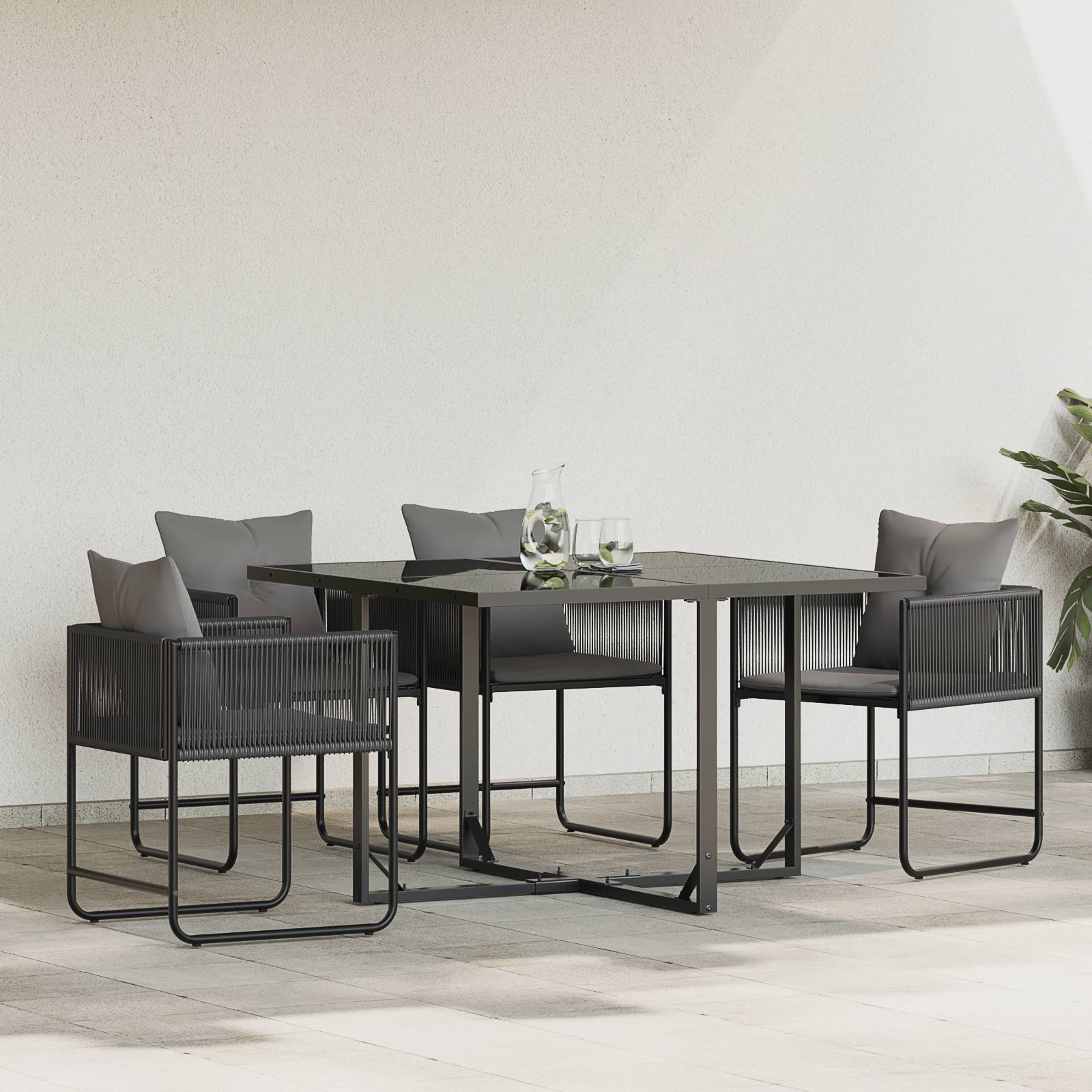 vidaXL Gartenstühle mit Kissen 4 Stk. Schwarz Poly Rattan