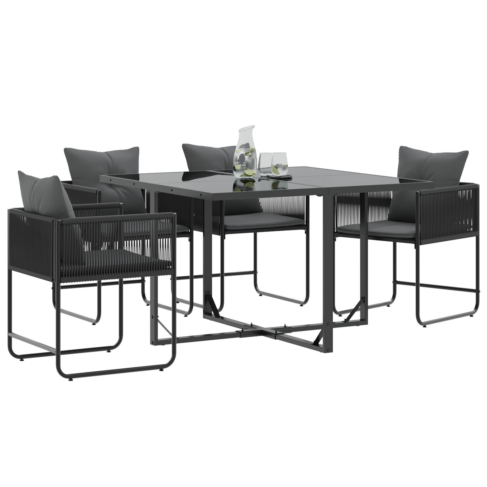vidaXL Gartenstühle mit Kissen 4 Stk. Schwarz Poly Rattan