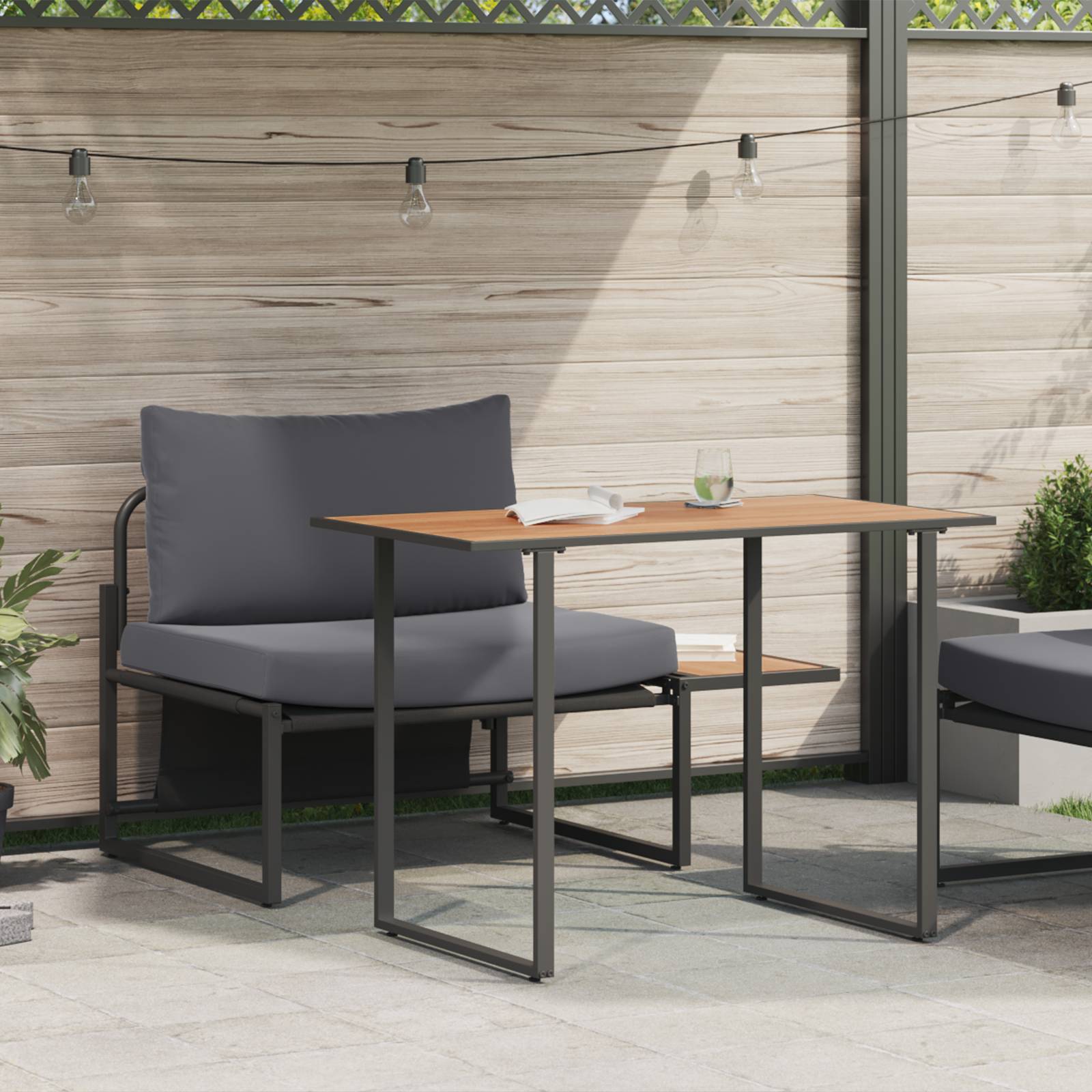 vidaXL 2-tlg. Garten-Essgruppe Sessel mit Anthrazit Kissen