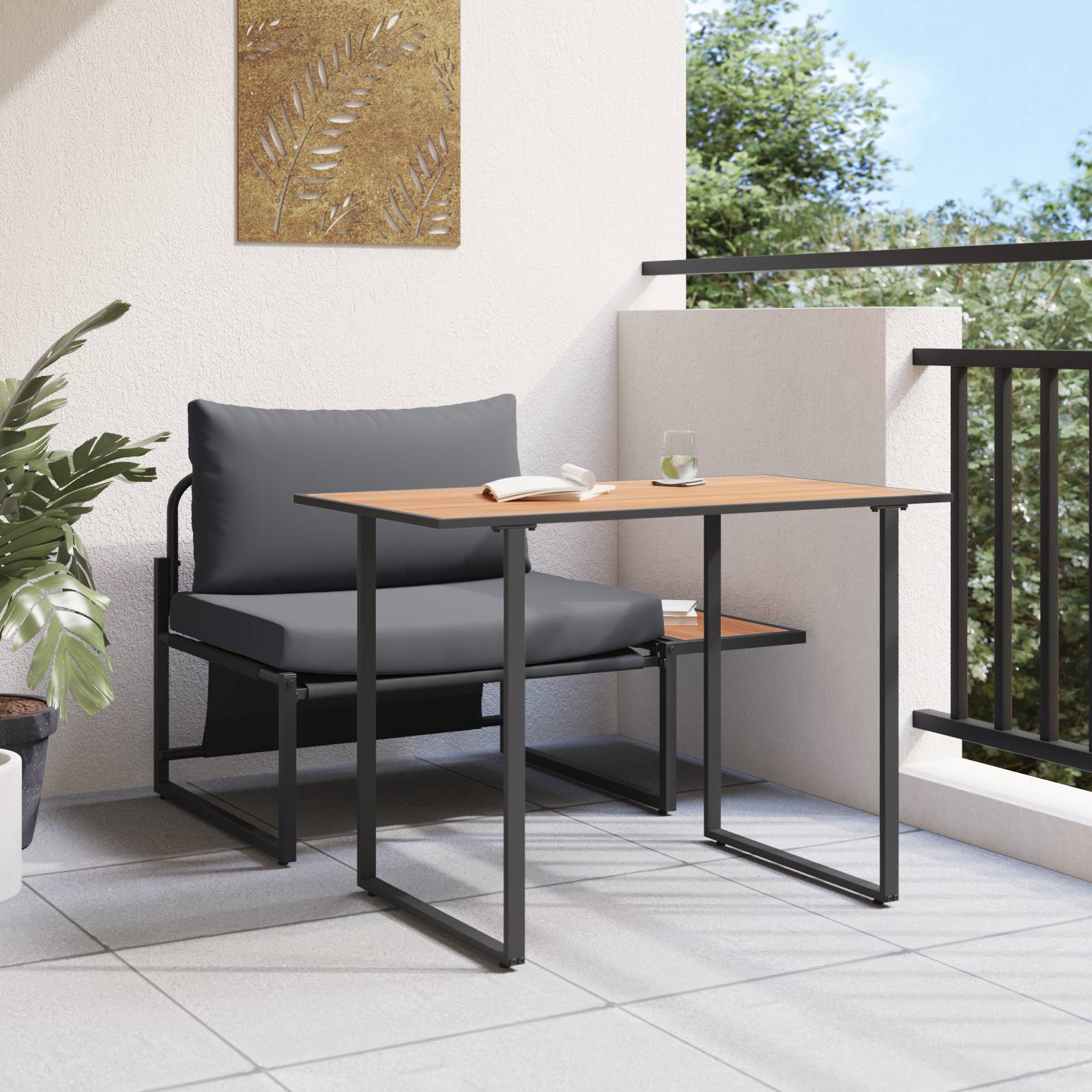 vidaXL 2-tlg. Garten-Essgruppe Sessel mit Anthrazit Kissen