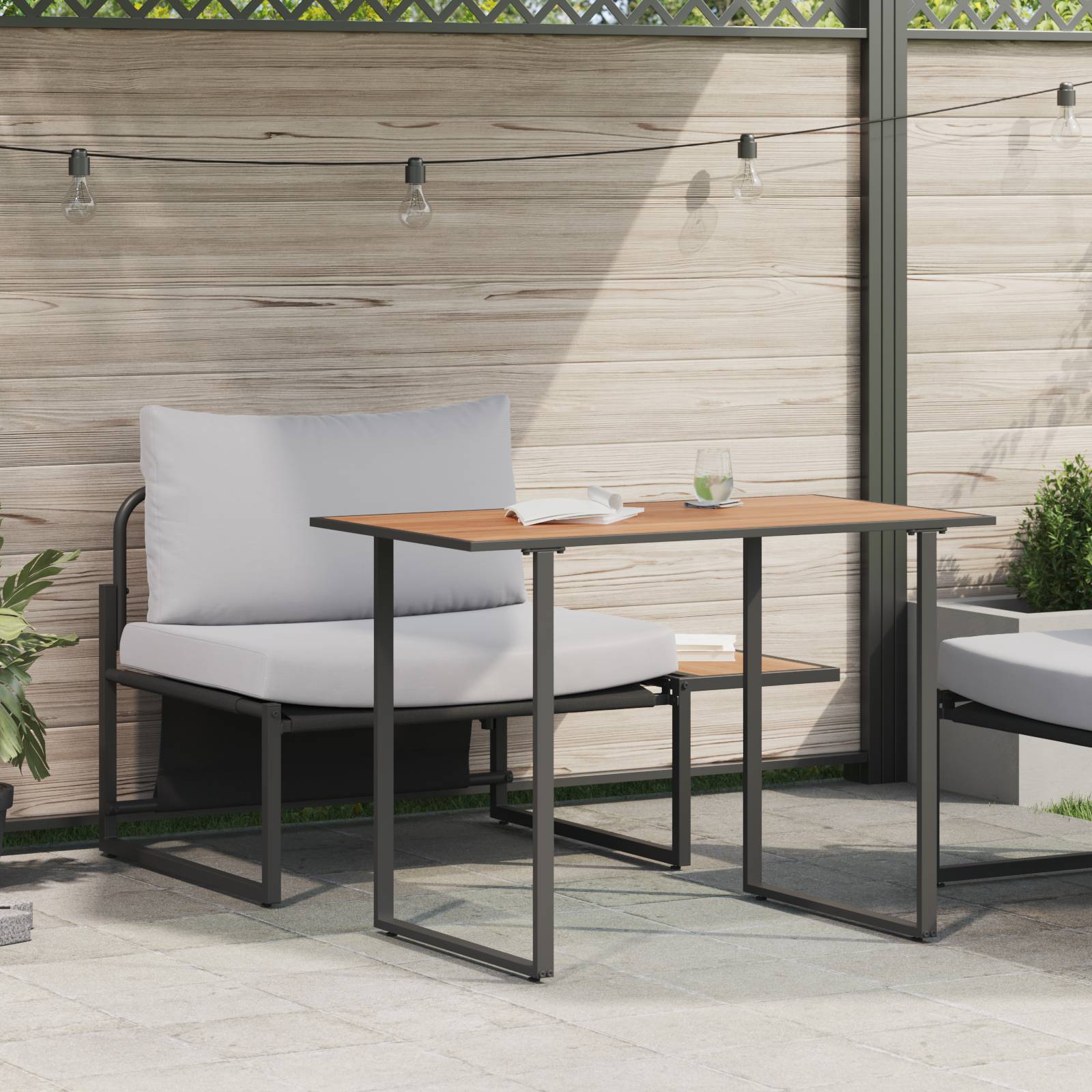 vidaXL 2-tlg. Garten-Essgruppe Sessel mit Hellgrauen Kissen