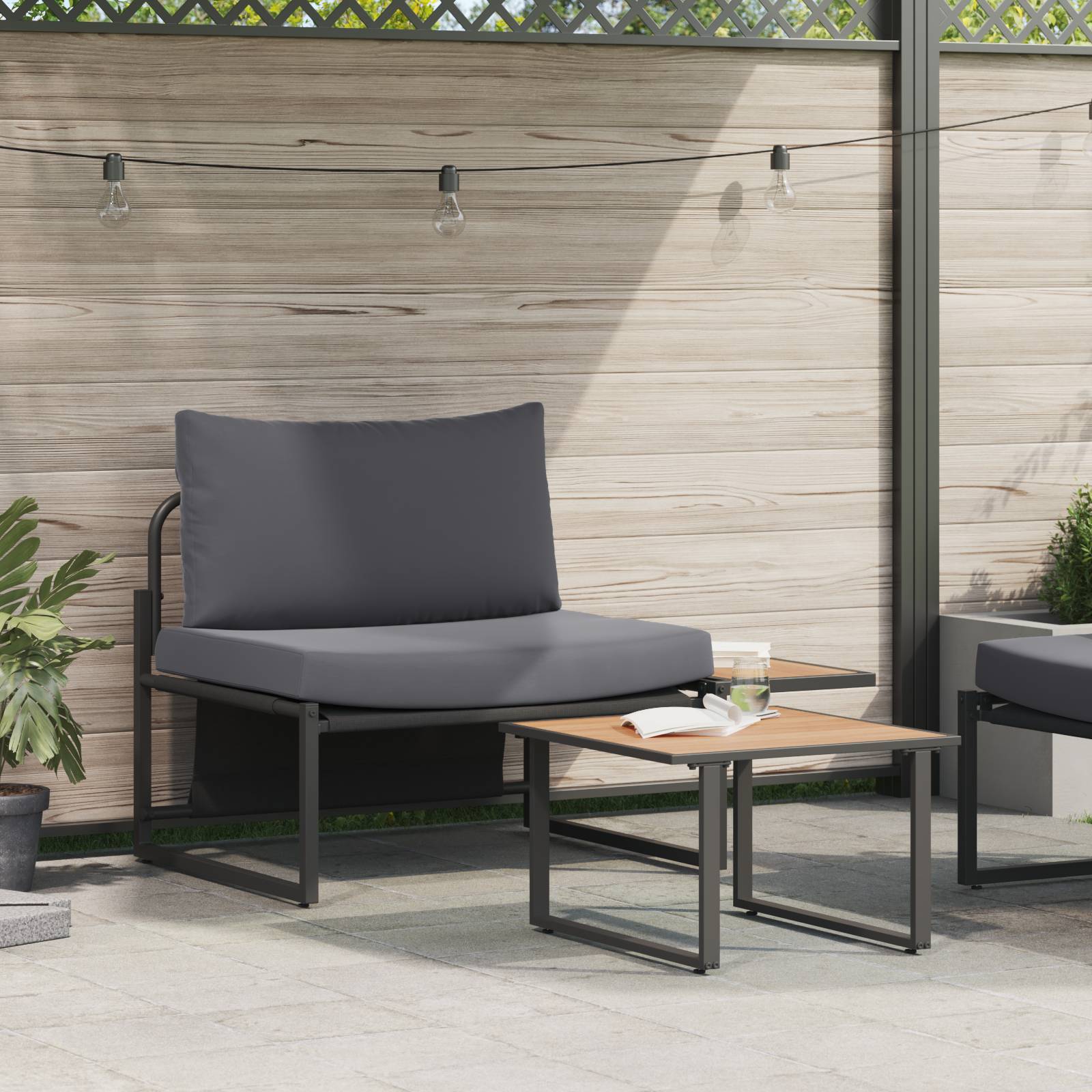 vidaXL 2-tlg. Garten-Sofagarnitur Sessel mit Anthrazit Kissen