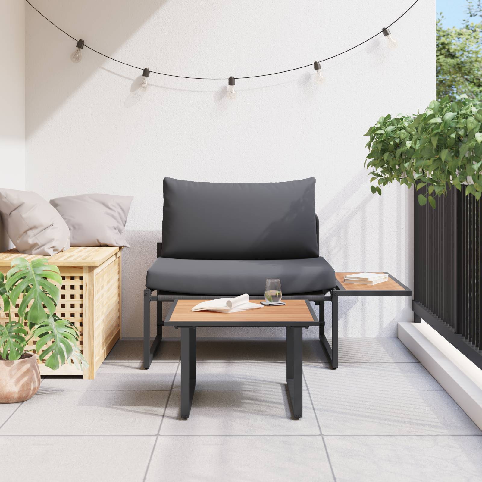 vidaXL 2-tlg. Garten-Sofagarnitur Sessel mit Anthrazit Kissen