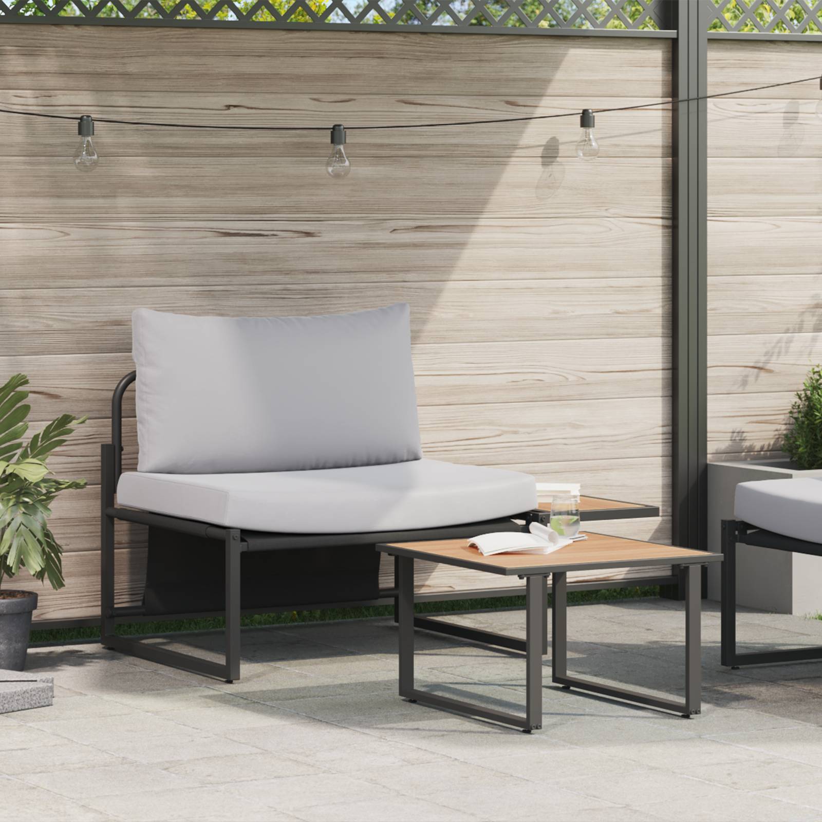 vidaXL 2-tlg. Garten-Sofagarnitur Sessel mit Hellgrauen Kissen