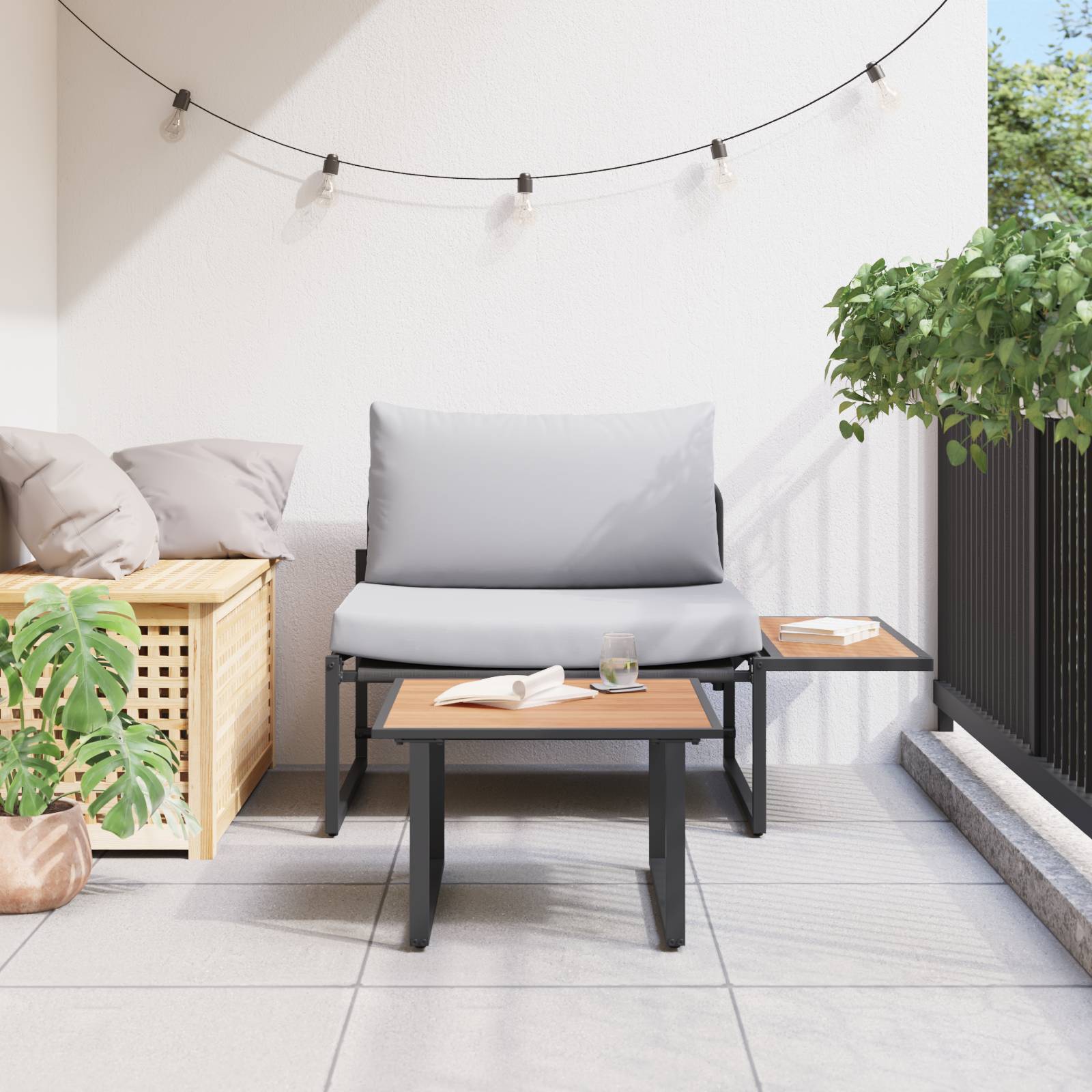 vidaXL 2-tlg. Garten-Sofagarnitur Sessel mit Hellgrauen Kissen