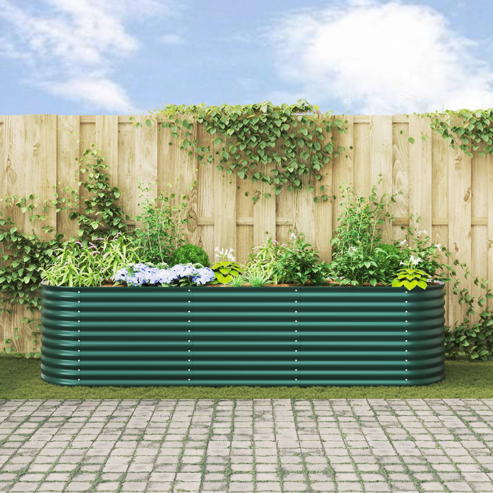vidaXL Hochbeet Grün 320x80x81 cm Verzinkter Stahl