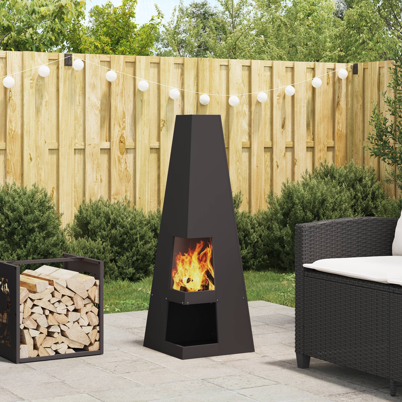 vidaXL Feuerstelle mit Holzlager Schwarz 35 x 35 x 100 cm aus Stahl