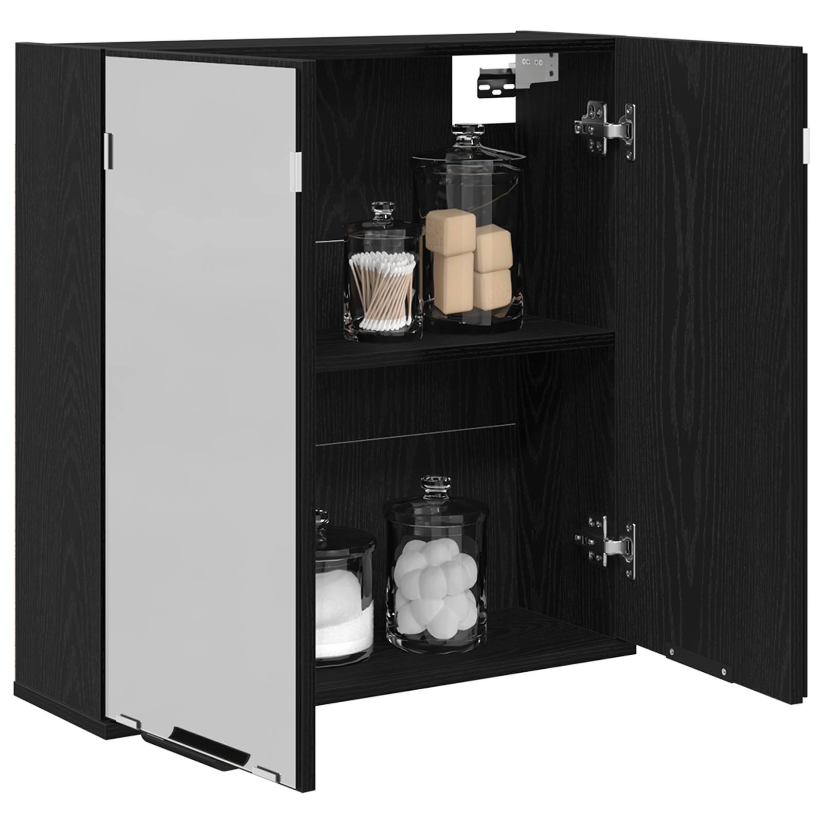 vidaXL Badezimmer-Spiegelschrank - Schwarzer Eichenlook, 64x20x66.5 cm, Gefertigt aus Holzwerkstoff