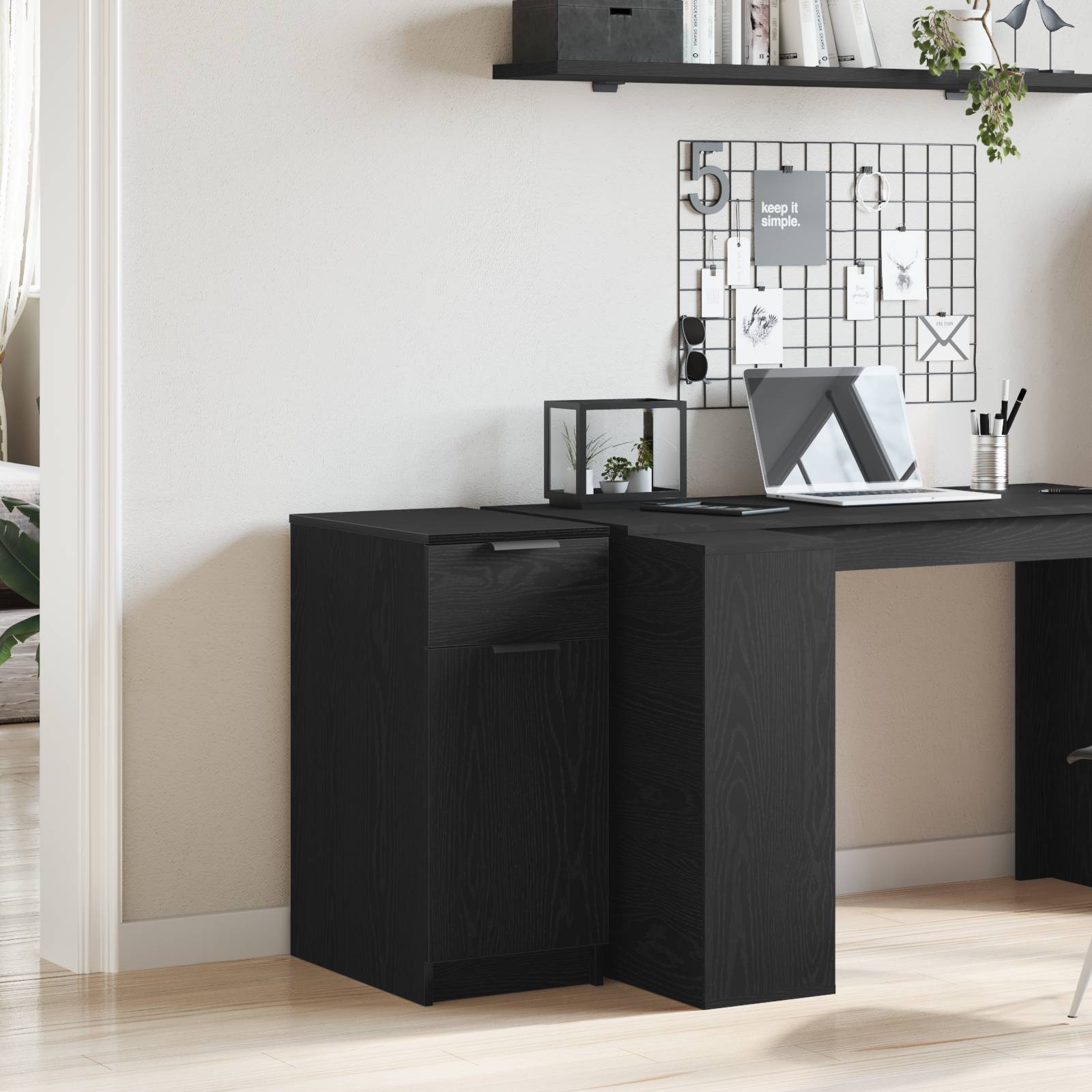 vidaXL Schreibtischschrank in Schwarz Eiche - 33x50x75 cm - Hergestellt aus Werkstoff