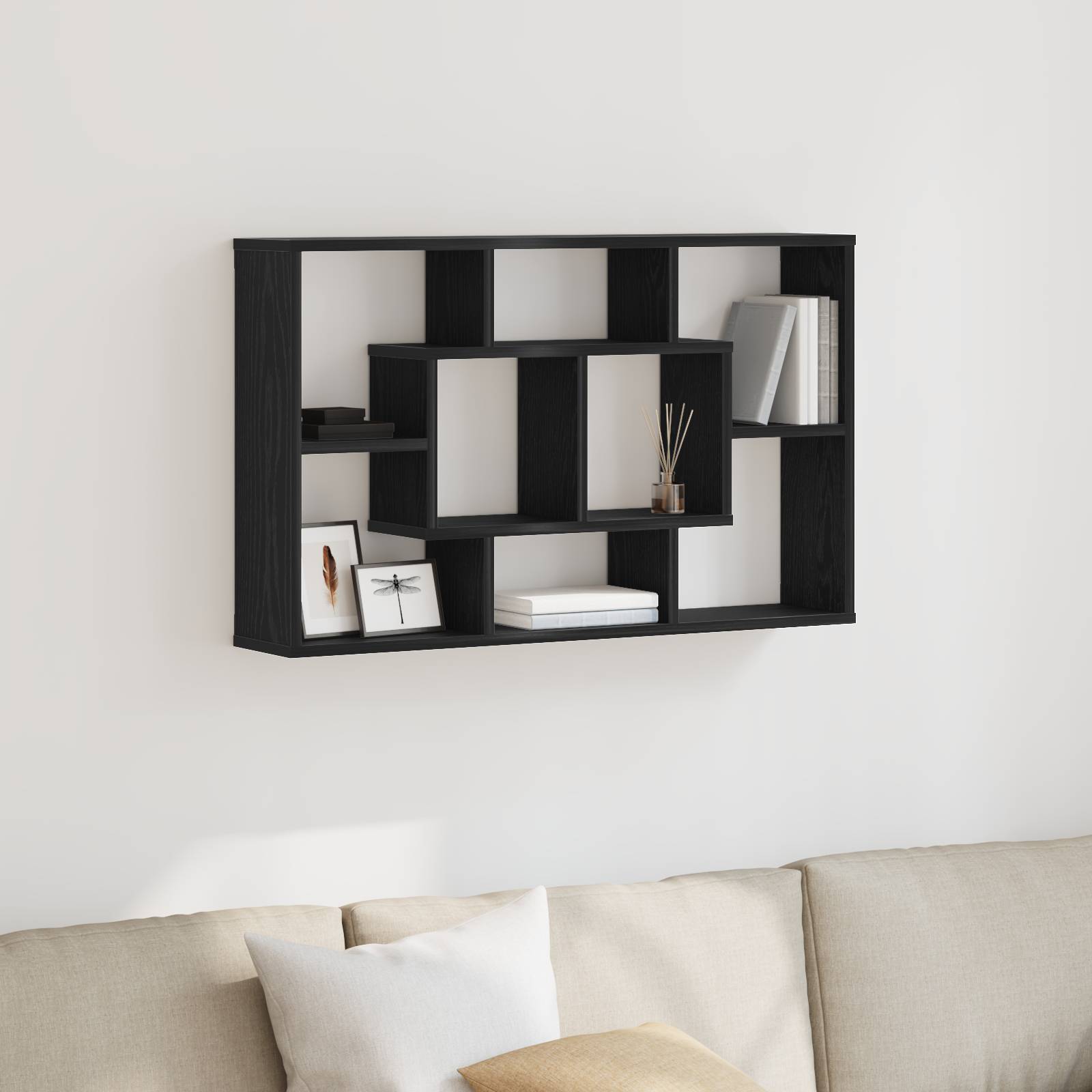 vidaXL Wandregal - Schwarzes Eichenholz, 85 x 16 x 52,5 cm, Hergestellt aus Holzwerkstoff