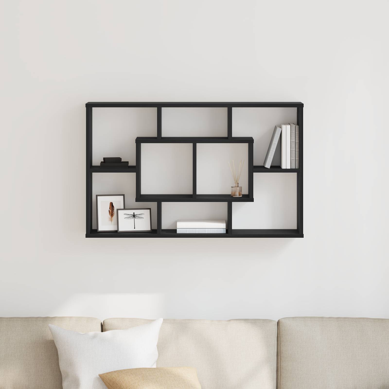 vidaXL Wandregal - Schwarzes Eichenholz, 85 x 16 x 52,5 cm, Hergestellt aus Holzwerkstoff