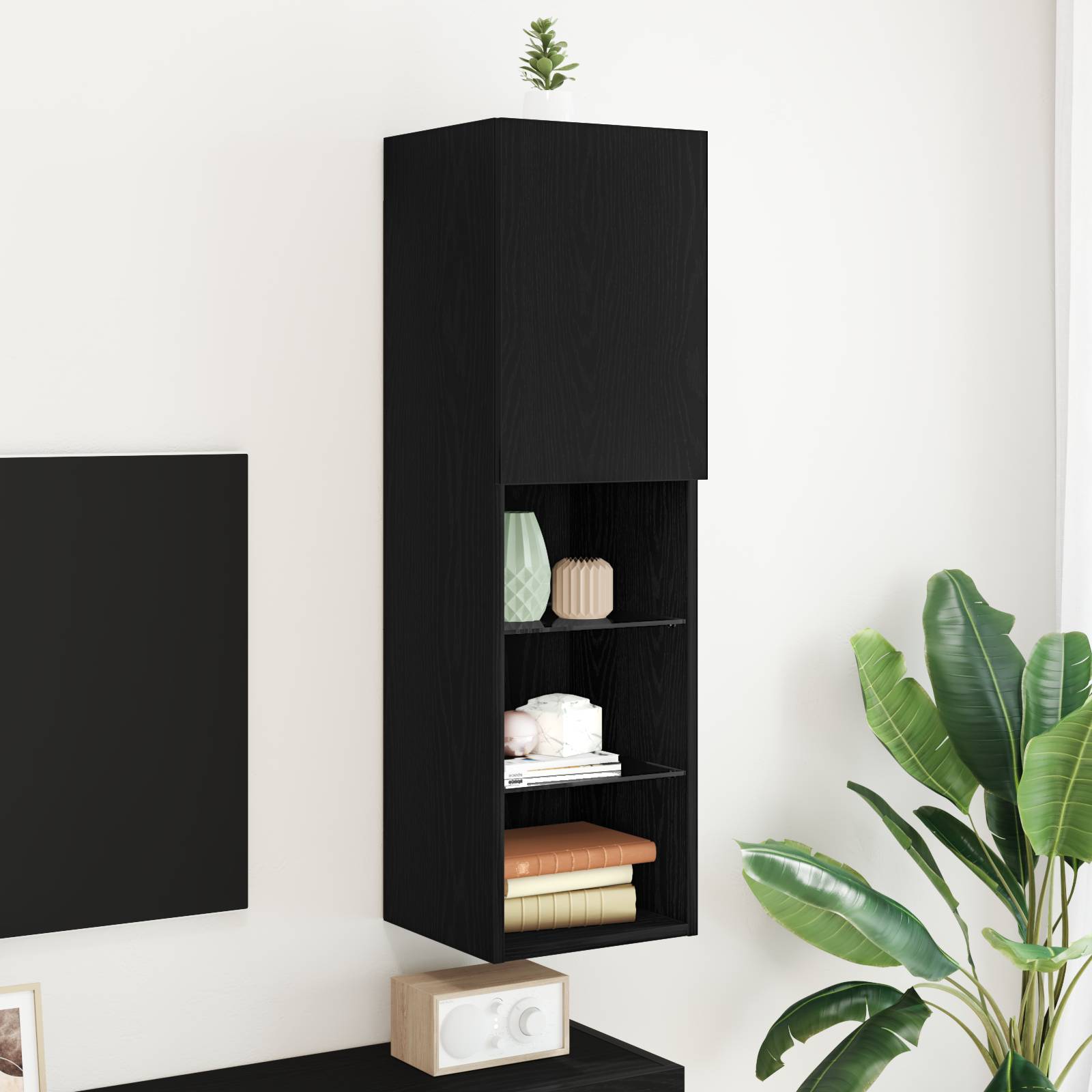 vidaXL LED TV-Schrank Schwarz Eiche 30,5x30x102 cm Holzwerkstoff