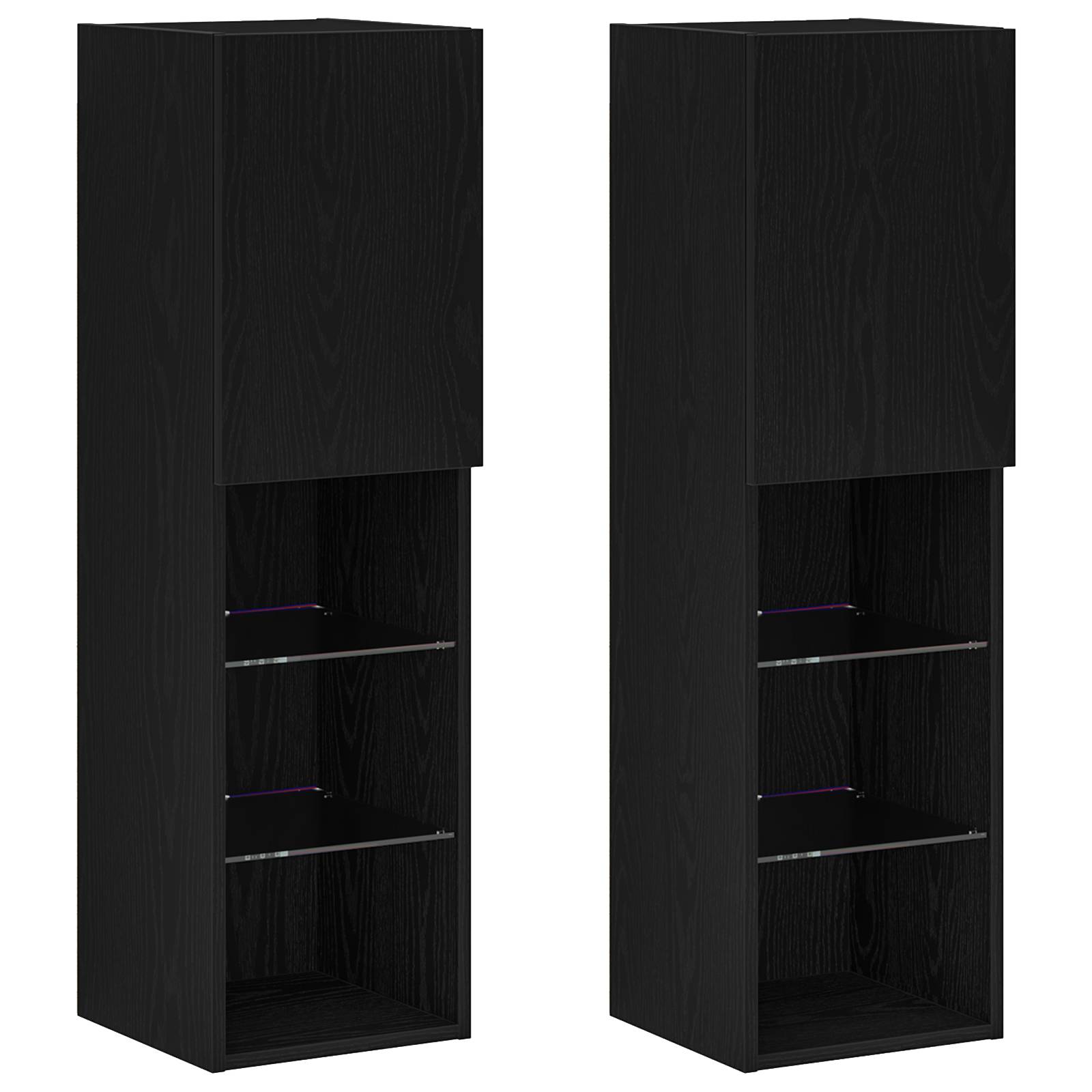 vidaXL LED TV-Schränke 2 Stk. Schwarz Eiche 30,5x30x102 cm