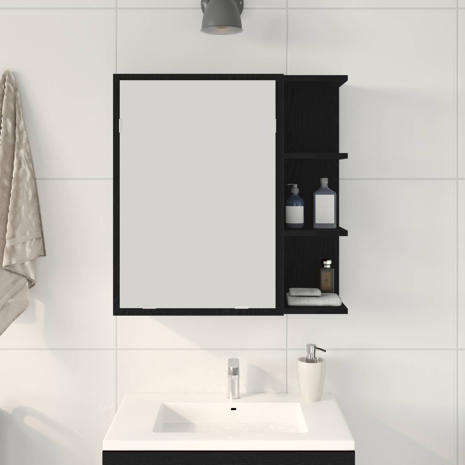 vidaXL Badspiegelschrank in Schwarz-Eiche, 62,5x20,5x64 cm, Material
