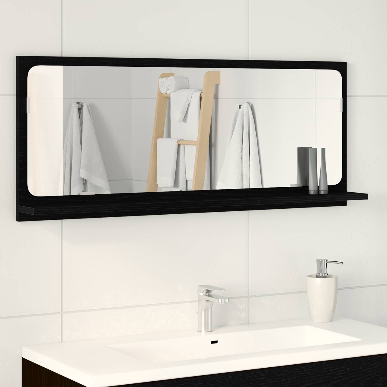vidaXL Badezimmer Spiegel Schwarz Eiche 90x10,5x37 cm Holzwerkstoff