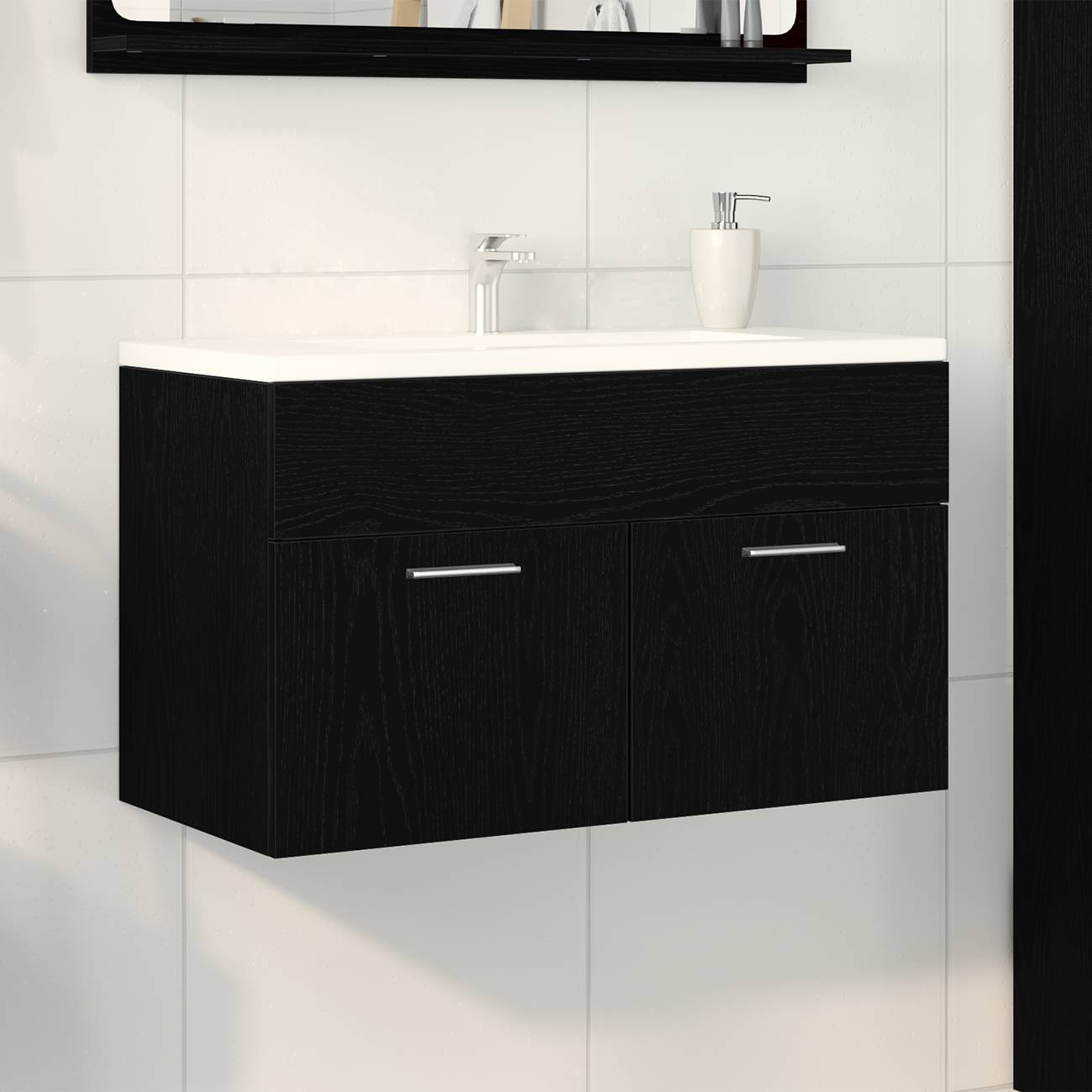 vidaXL Badezimmer-Waschtischschrank in Schwarz-Eiche 80x38,5x46 cm aus Holzwerkstoff
